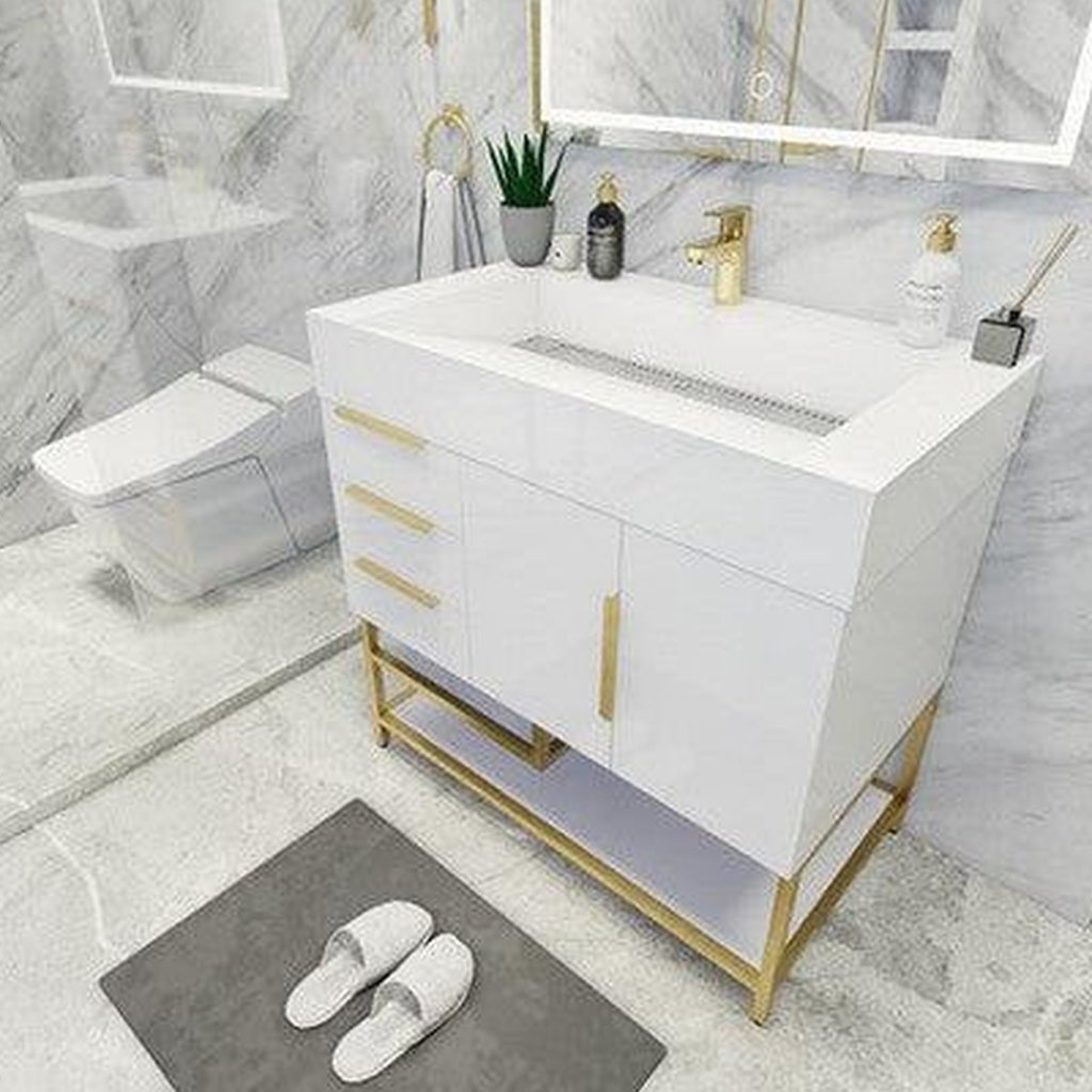 Elara 36" High Gloss White Freestanding Vanity With Left Side Drawers and Single Reinforced White Acrylic Sink