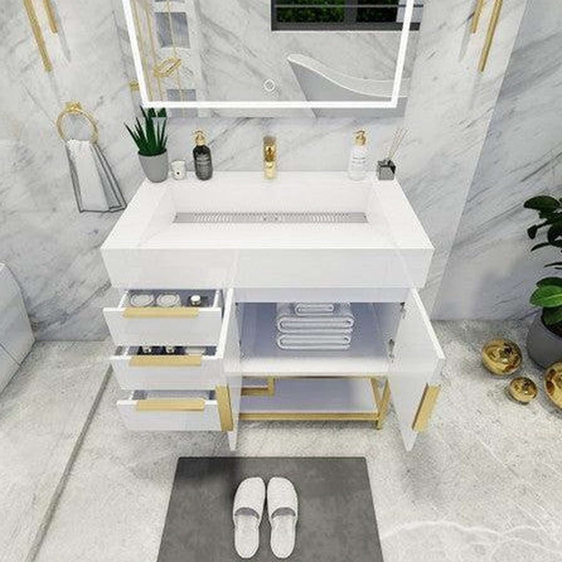 Elara 36" High Gloss White Freestanding Vanity With Left Side Drawers and Single Reinforced White Acrylic Sink