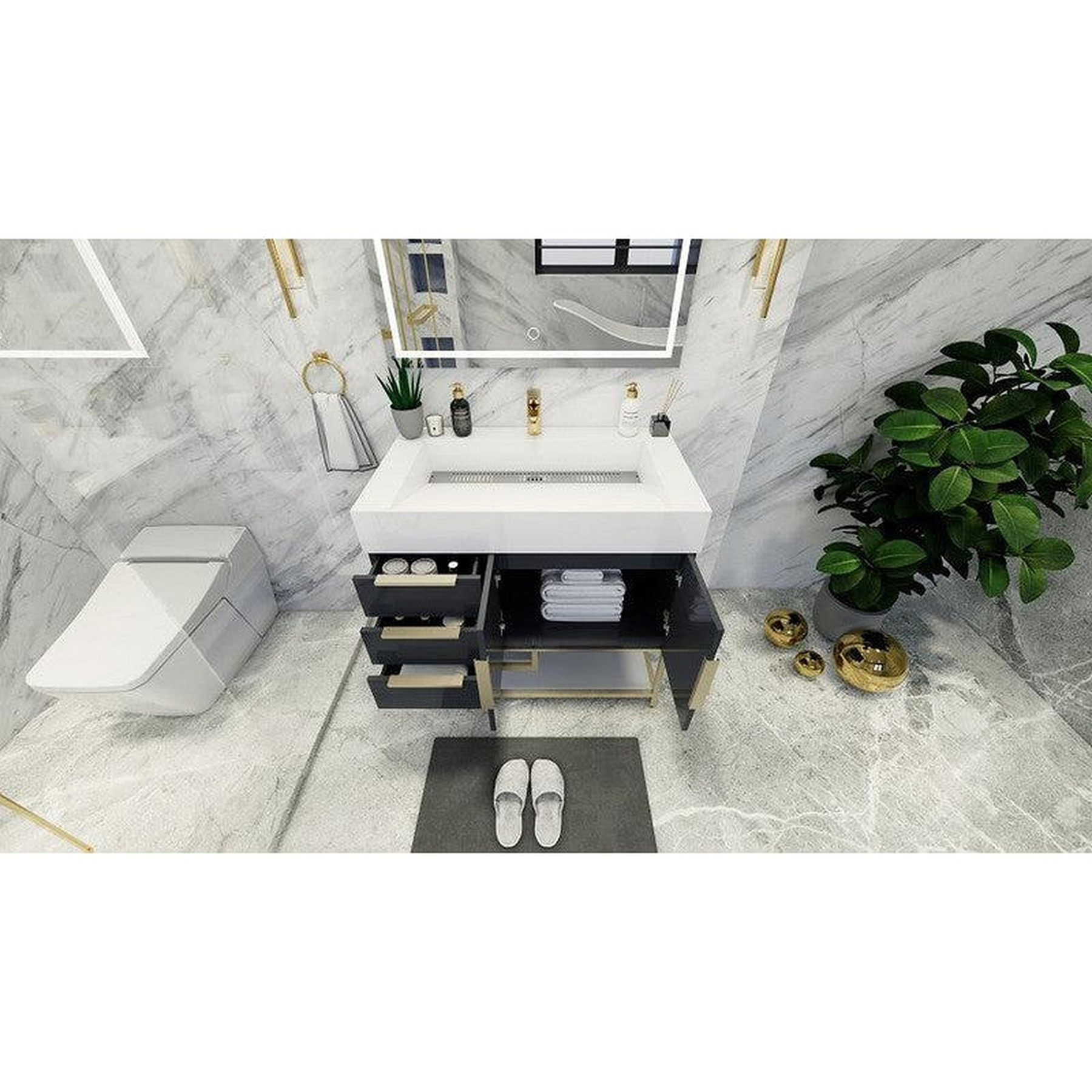 Elara 36" High Gloss Gray Freestanding Vanity With Left Side Drawers and Single Reinforced White Acrylic Sink
