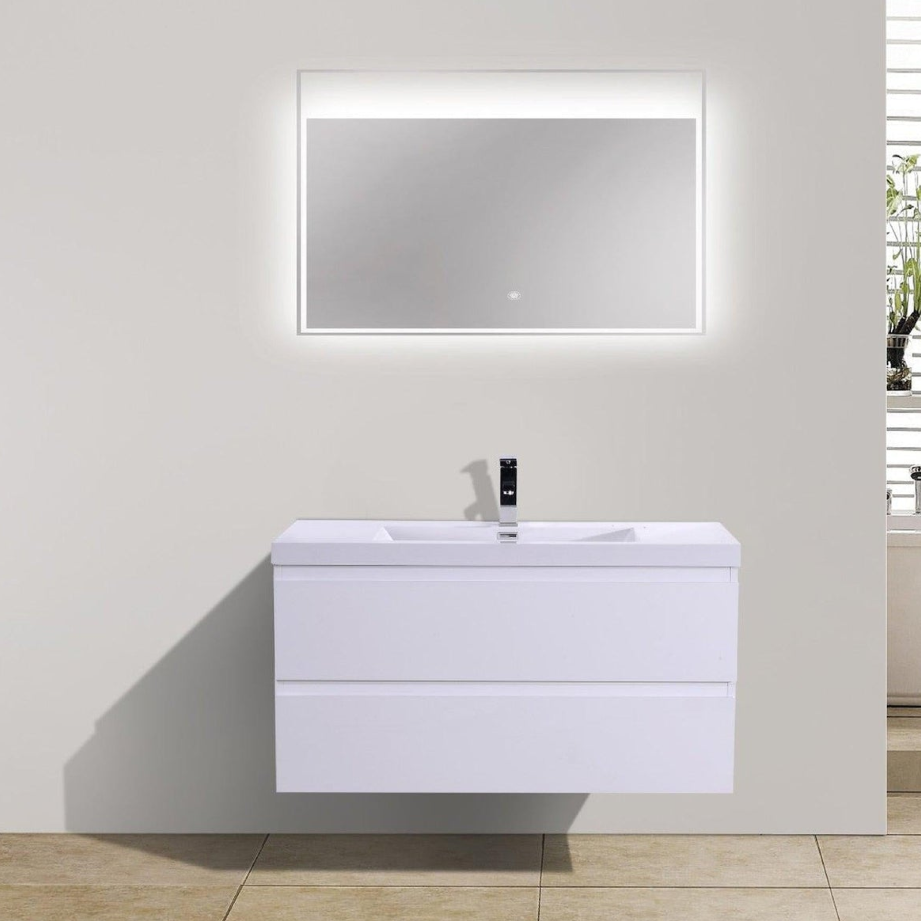 Boho Elegance 42" High Gloss White Wall-Mounted Vanity With Single Reinforced White Acrylic Sink