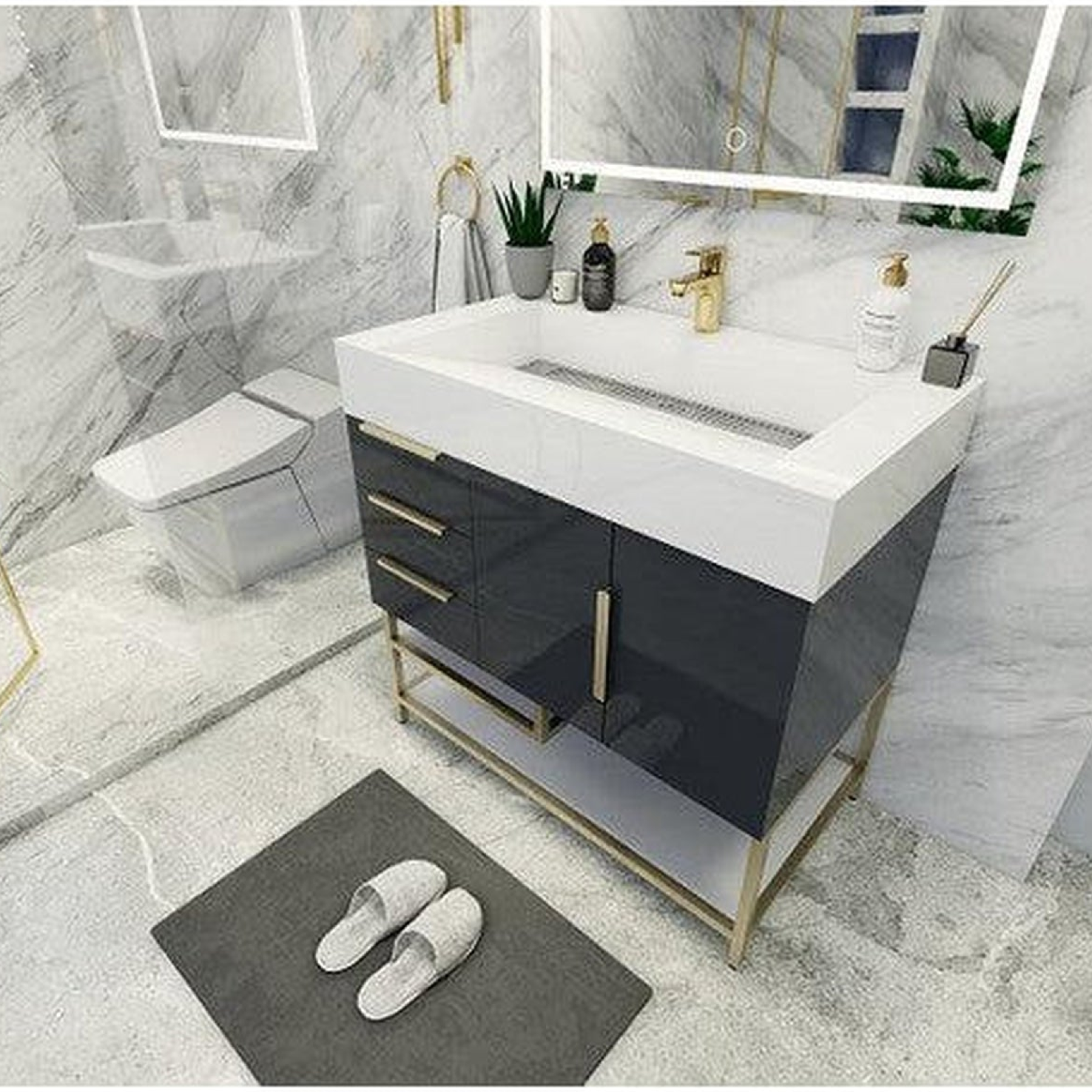 Elara 36" High Gloss Gray Freestanding Vanity With Left Side Drawers and Single Reinforced White Acrylic Sink