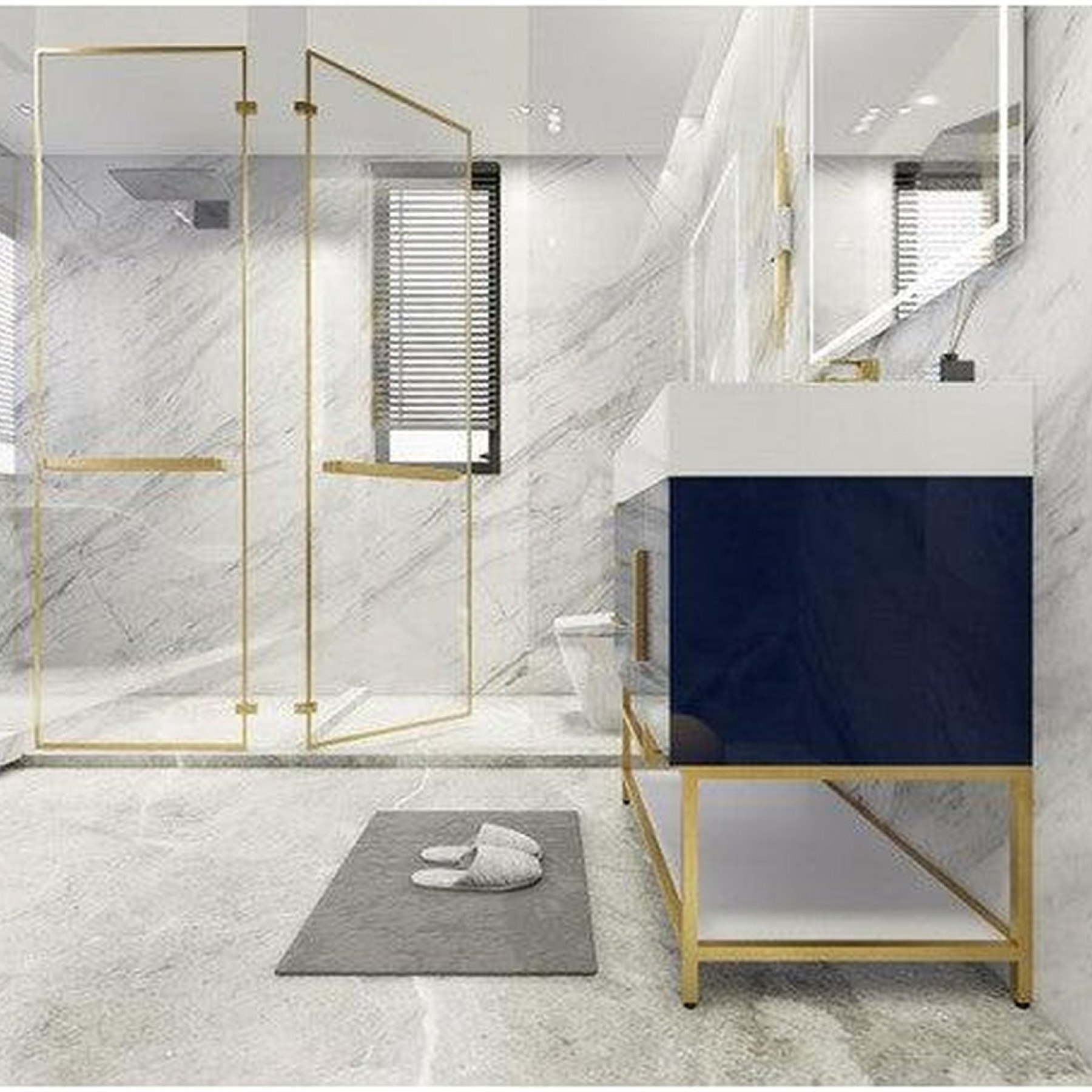 Elara 36" High Gloss Night Blue Freestanding Vanity With Left Side Drawers and Single Reinforced White Acrylic Sink