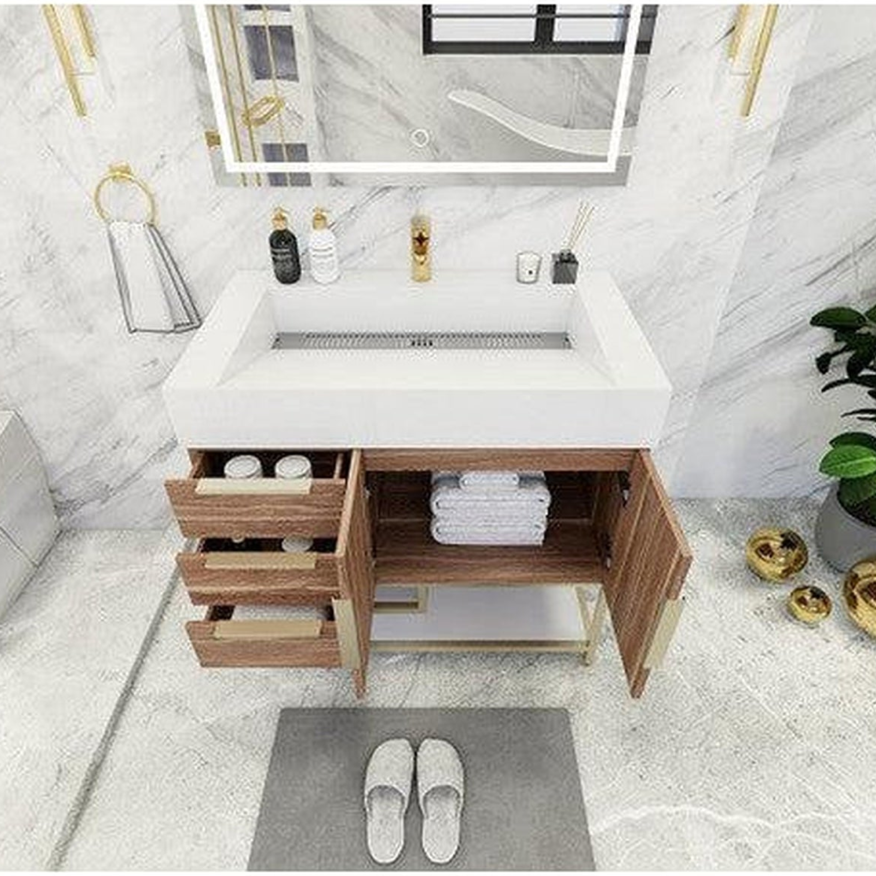 Elara 36" White Oak Freestanding Vanity With Left Side Drawers and Single Reinforced White Acrylic Sink