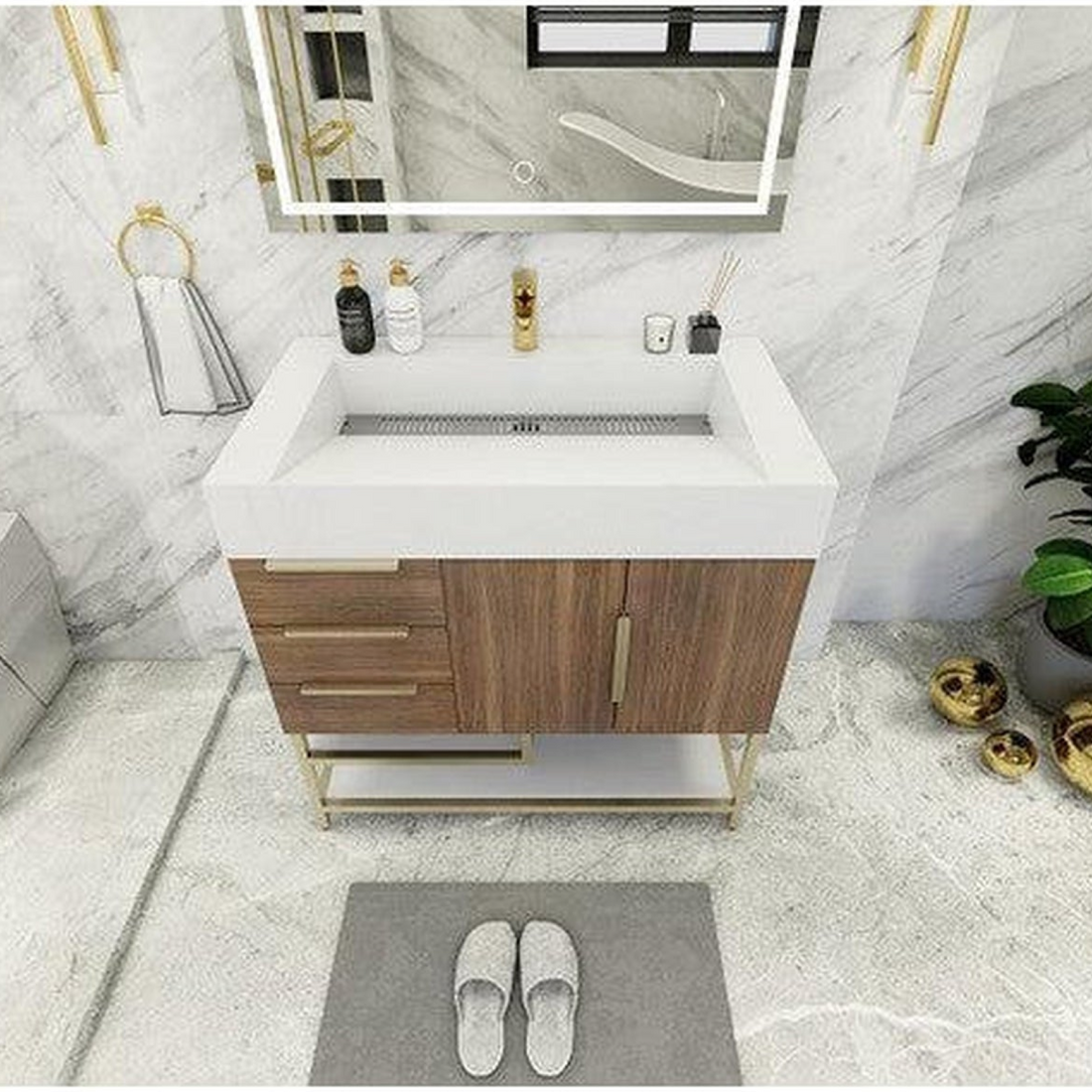 Elara 36" Rosewood Freestanding Vanity With Left Side Drawers and Single Reinforced White Acrylic Sink