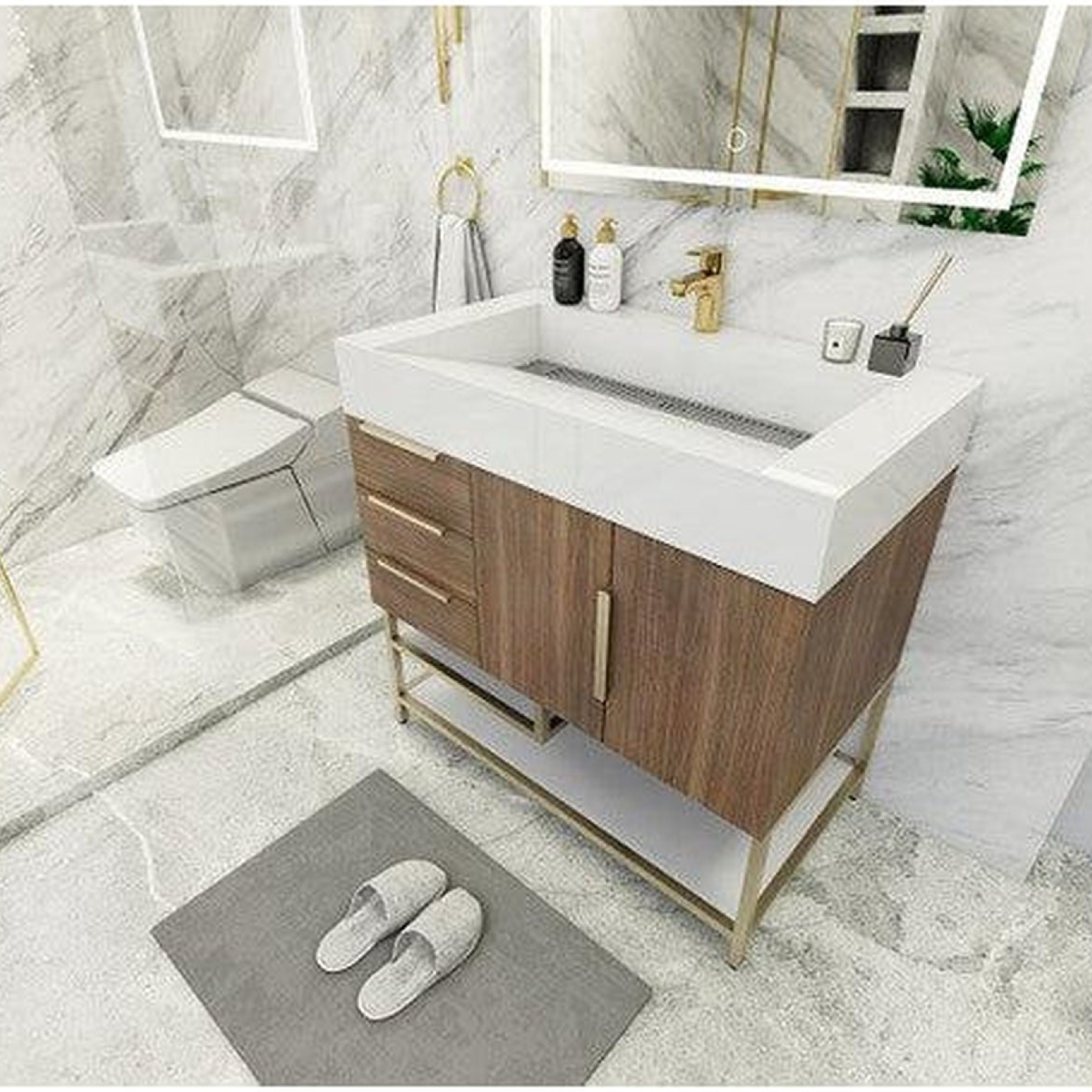 Elara 36" Rosewood Freestanding Vanity With Left Side Drawers and Single Reinforced White Acrylic Sink