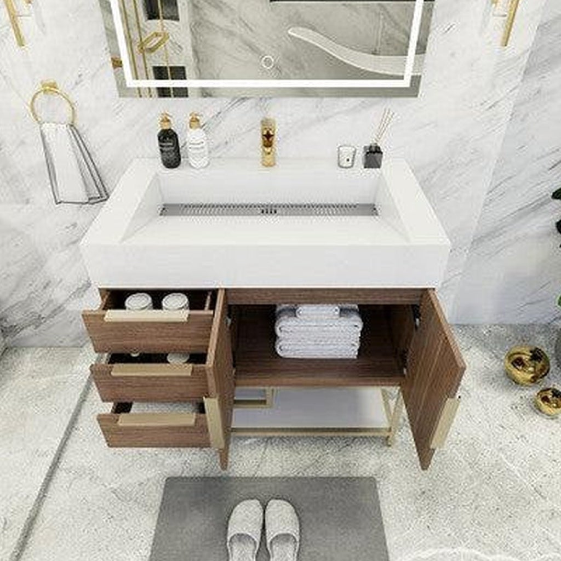 Elara 36" Rosewood Freestanding Vanity With Left Side Drawers and Single Reinforced White Acrylic Sink