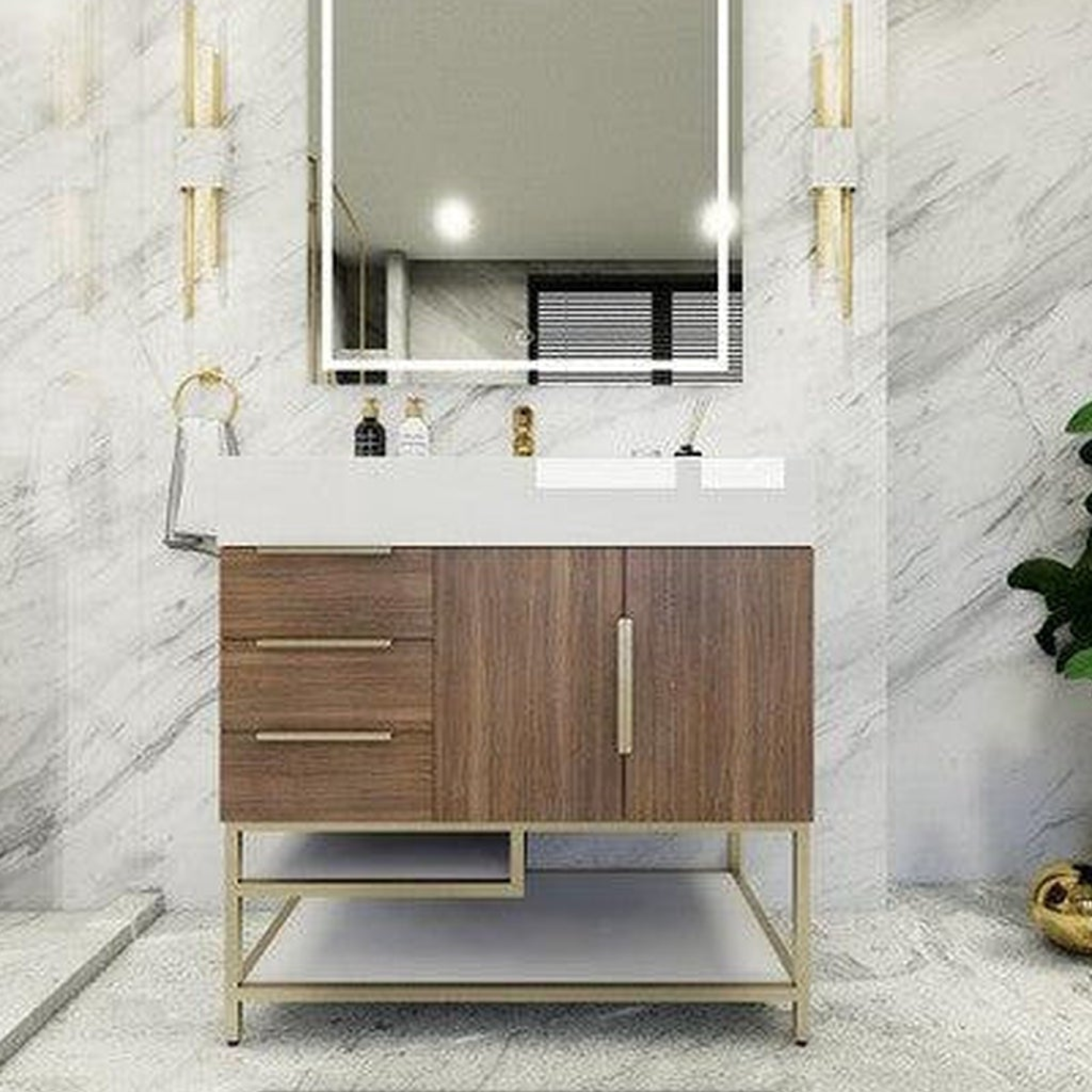 Elara 36" Rosewood Freestanding Vanity With Left Side Drawers and Single Reinforced White Acrylic Sink
