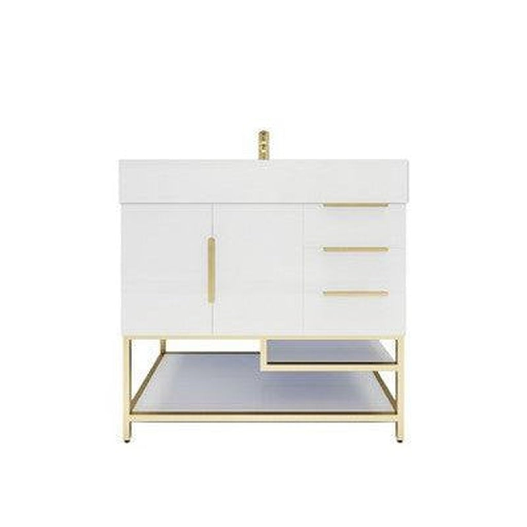 Elara 36" High Gloss White Freestanding Vanity With Right Side Drawers and Single Reinforced White Acrylic Sink