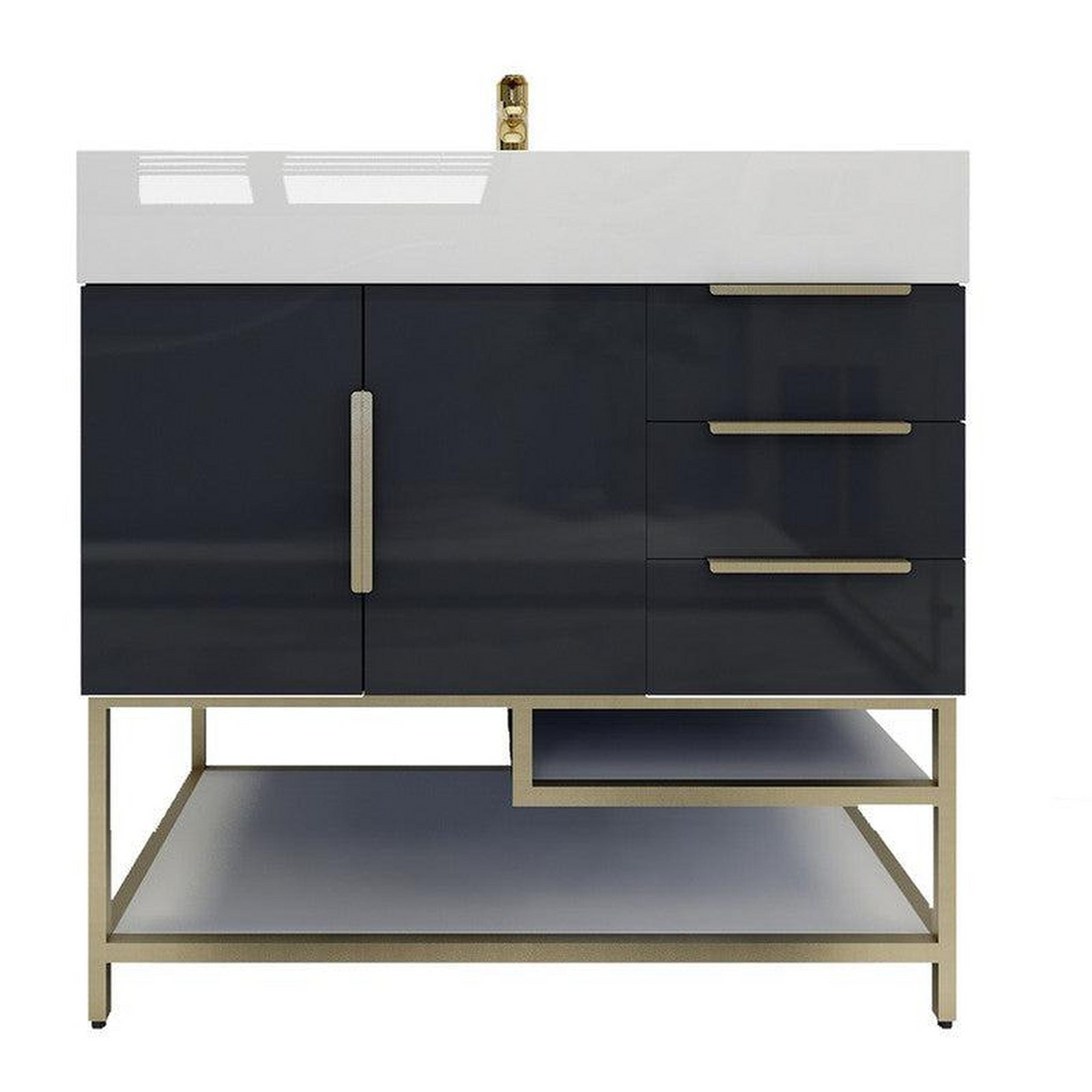 Elara 36" High Gloss Gray Freestanding Vanity With Right Side Drawers and Single Reinforced White Acrylic Sink