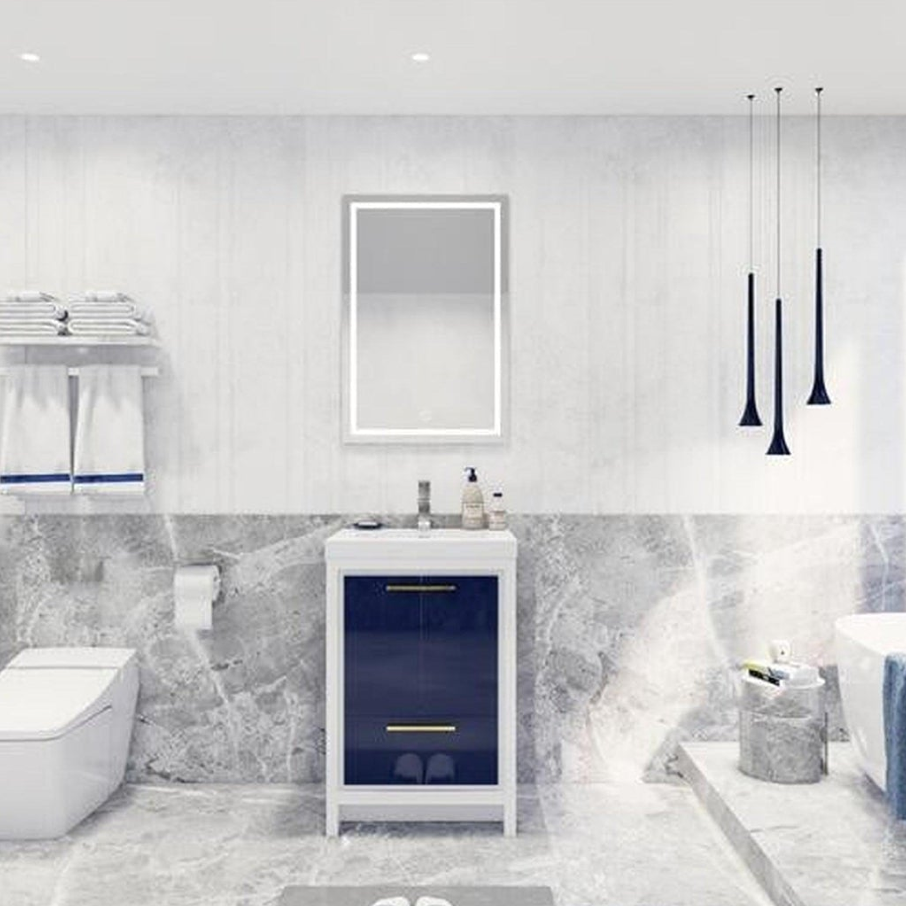 Amara 24" High Gloss Night Blue Freestanding Vanity With Single Reinforced White Acrylic Sink