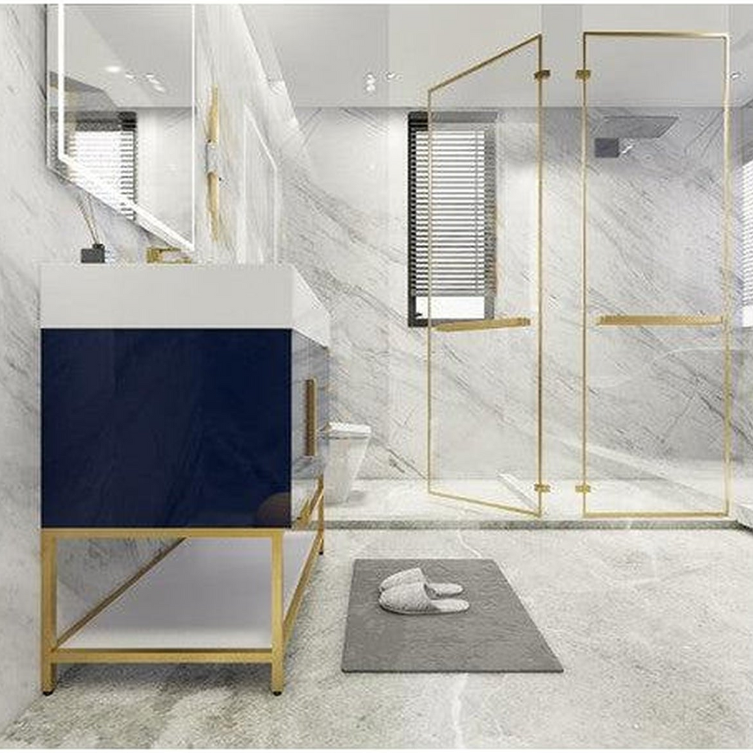 Elara 36" High Gloss Night Blue Freestanding Vanity With Right Side Drawers and Single Reinforced White Acrylic Sink