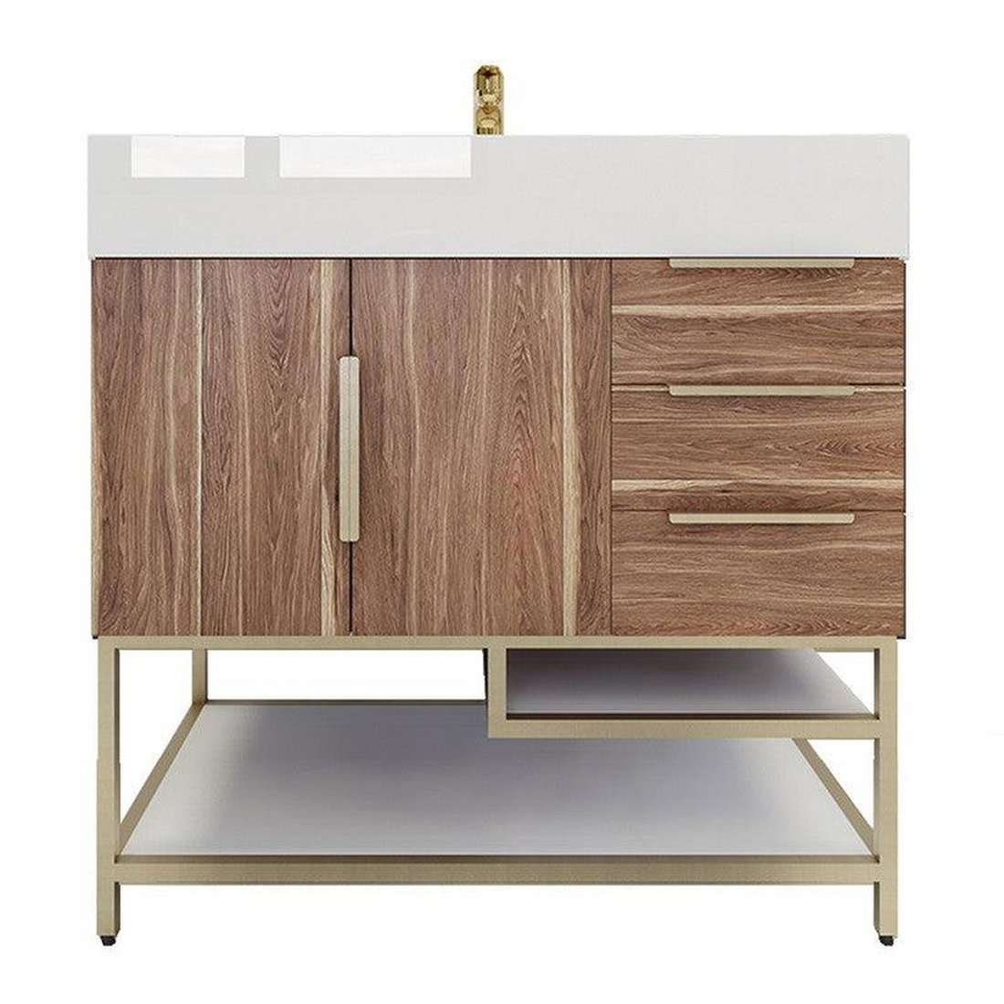 Elara 36" White Oak Freestanding Vanity With Right Side Drawers and Single Reinforced White Acrylic Sink