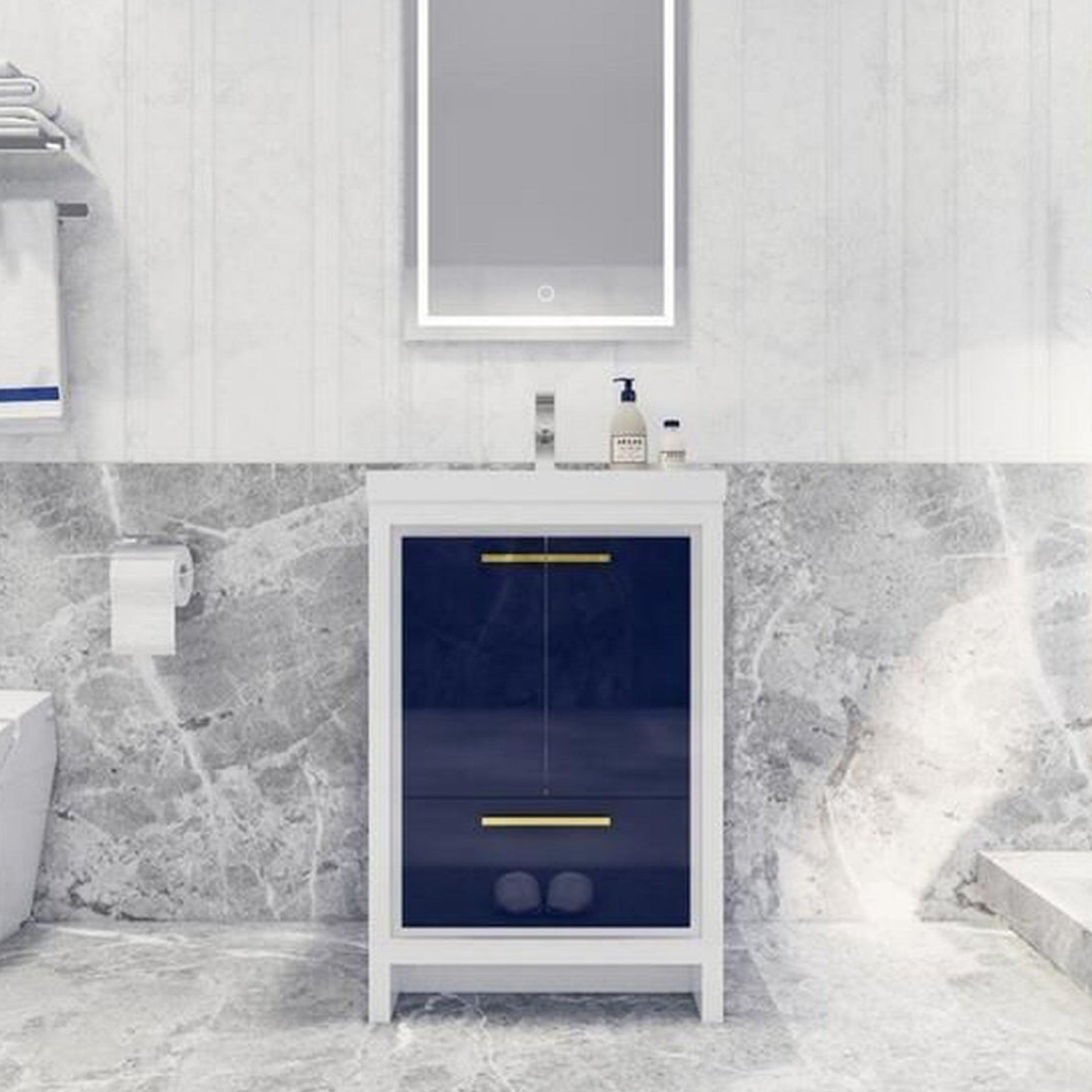 Amara 24" High Gloss Night Blue Freestanding Vanity With Single Reinforced White Acrylic Sink