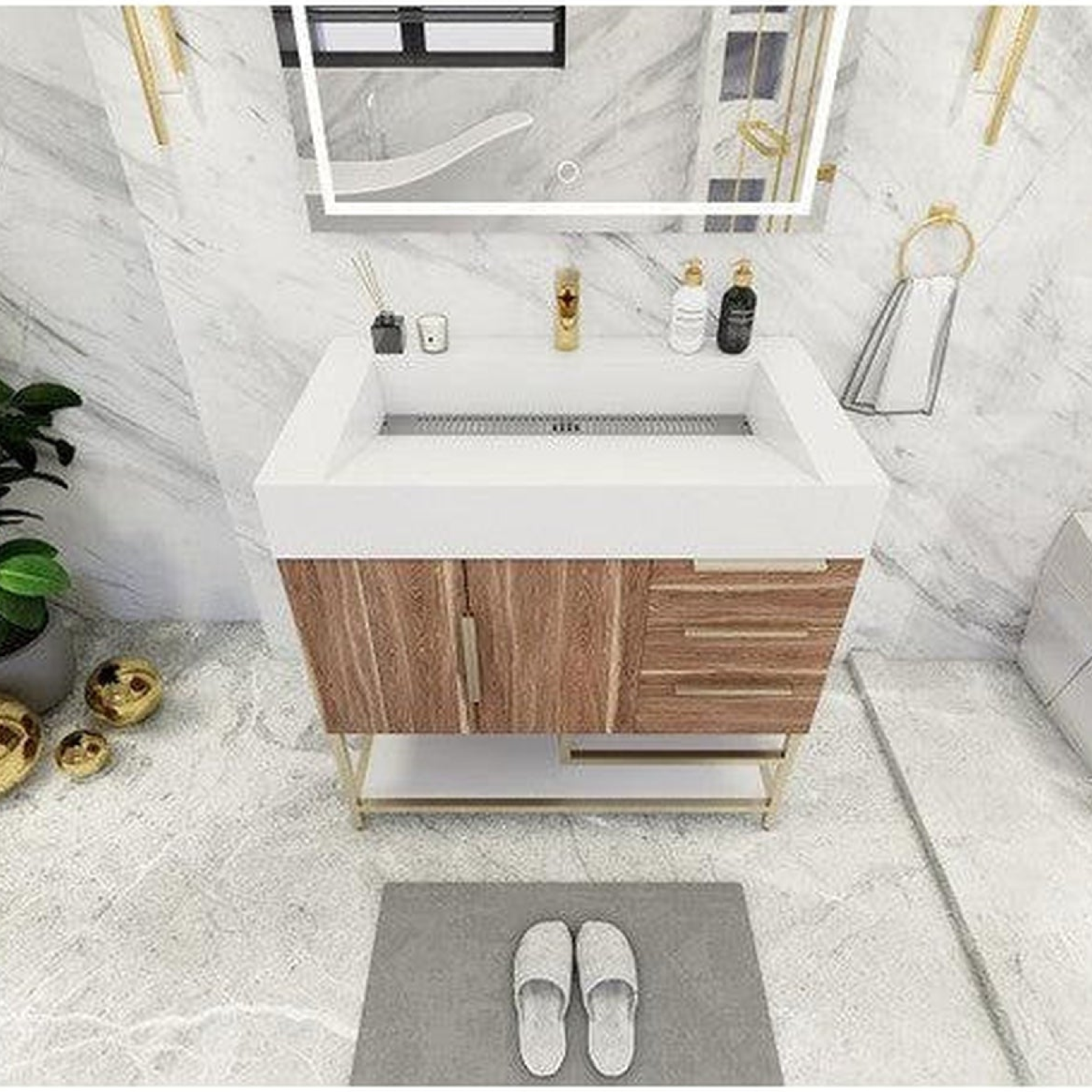 Elara 36" White Oak Freestanding Vanity With Right Side Drawers and Single Reinforced White Acrylic Sink