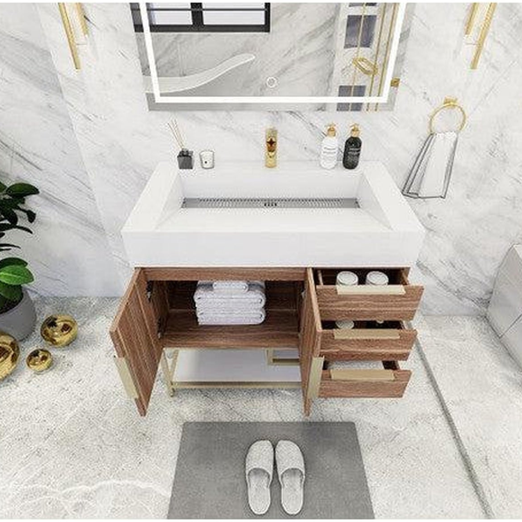 Elara 36" White Oak Freestanding Vanity With Right Side Drawers and Single Reinforced White Acrylic Sink