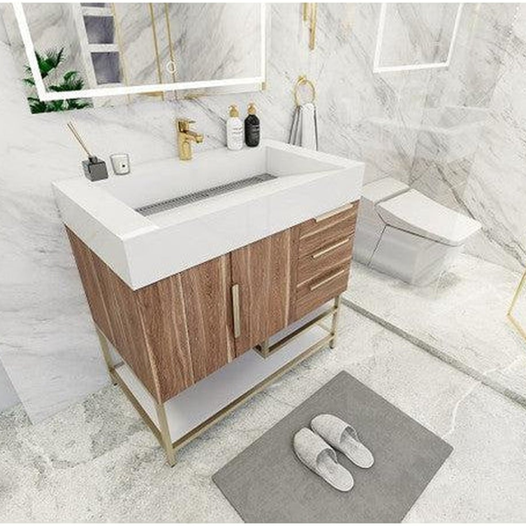 Elara 36" White Oak Freestanding Vanity With Right Side Drawers and Single Reinforced White Acrylic Sink