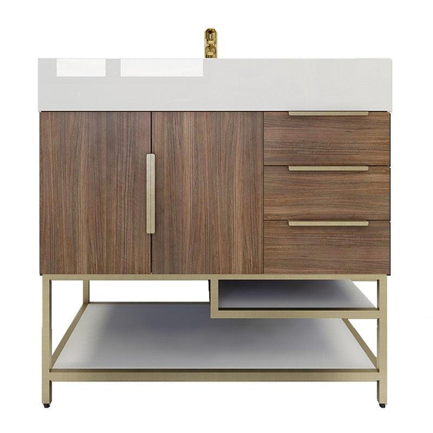Elara 36" Rosewood Freestanding Vanity With Right Side Drawers and Single Reinforced White Acrylic Sink