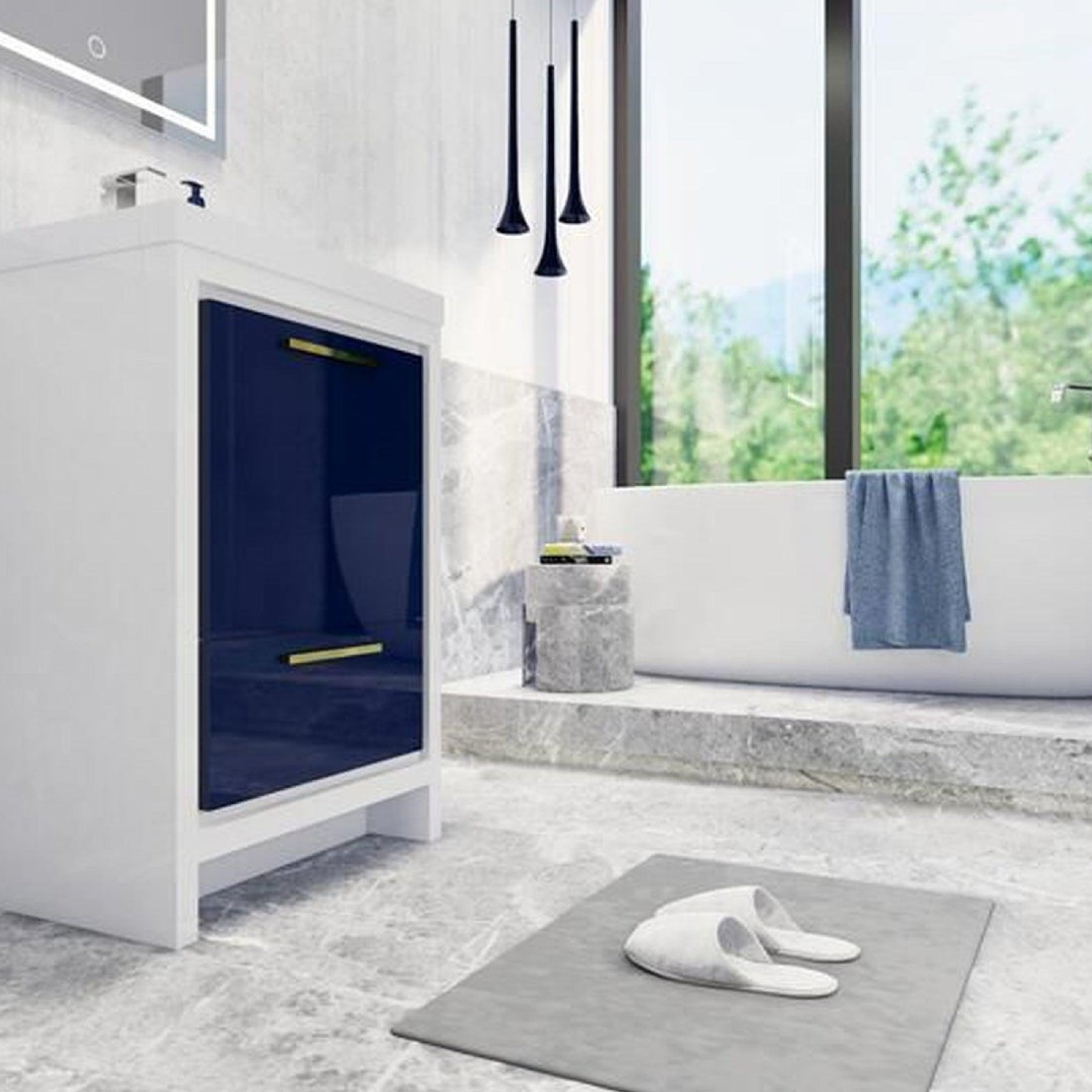 Amara 24" High Gloss Night Blue Freestanding Vanity With Single Reinforced White Acrylic Sink