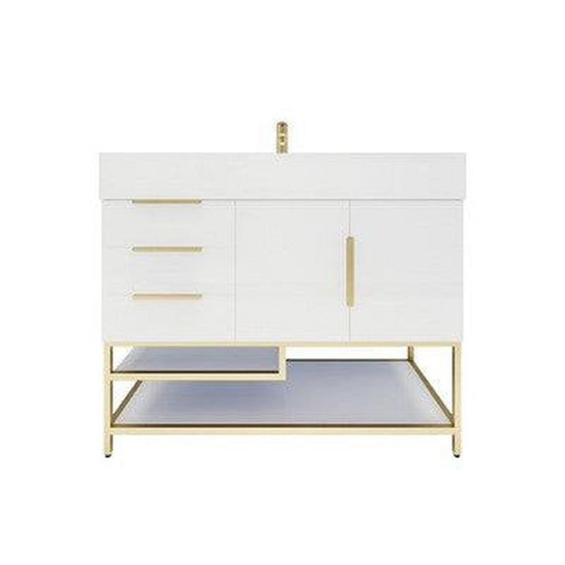 Elara 42" High Gloss White Freestanding Vanity With Left Side Drawers and Single Reinforced White Acrylic Sink