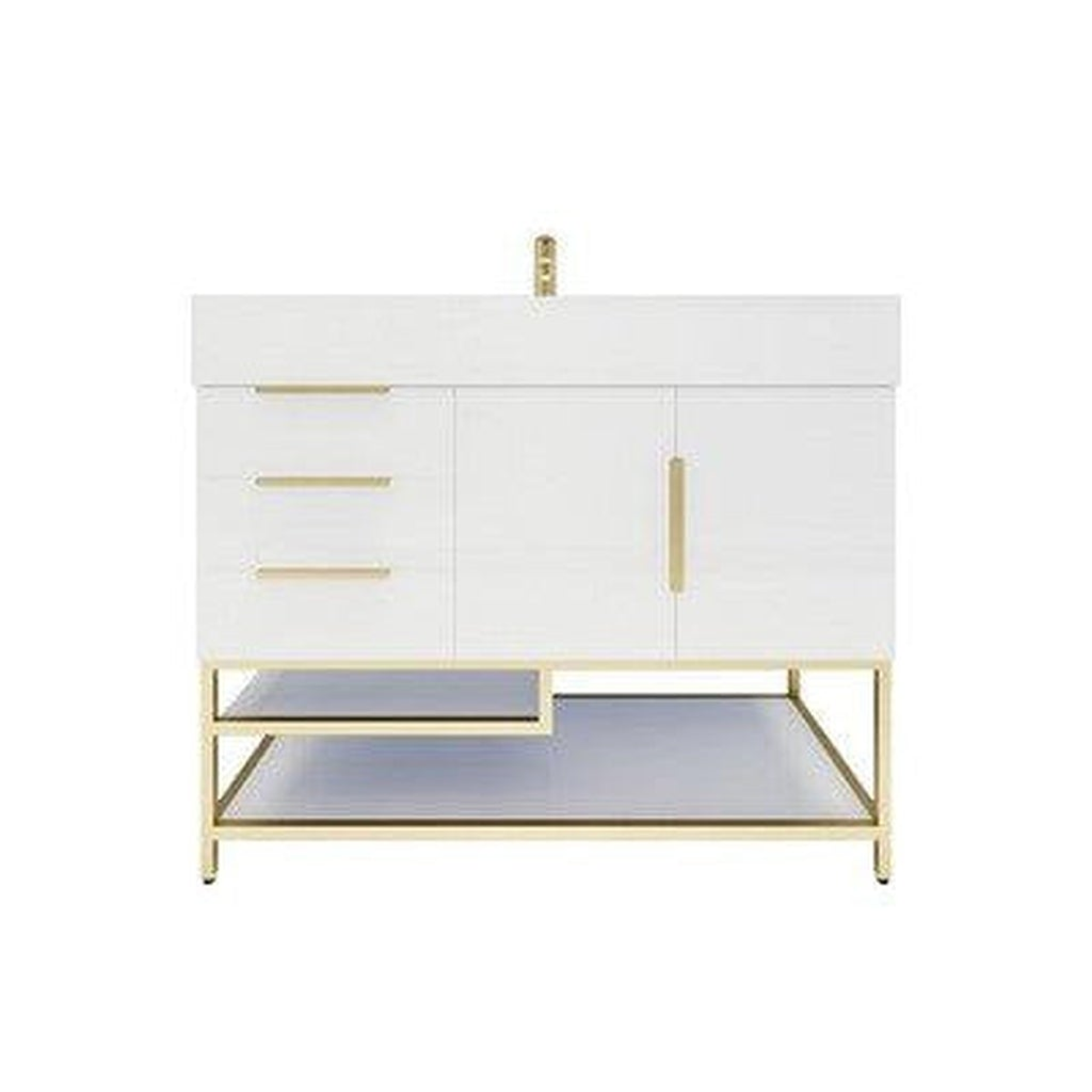 Elara 42" High Gloss White Freestanding Vanity With Left Side Drawers and Single Reinforced White Acrylic Sink