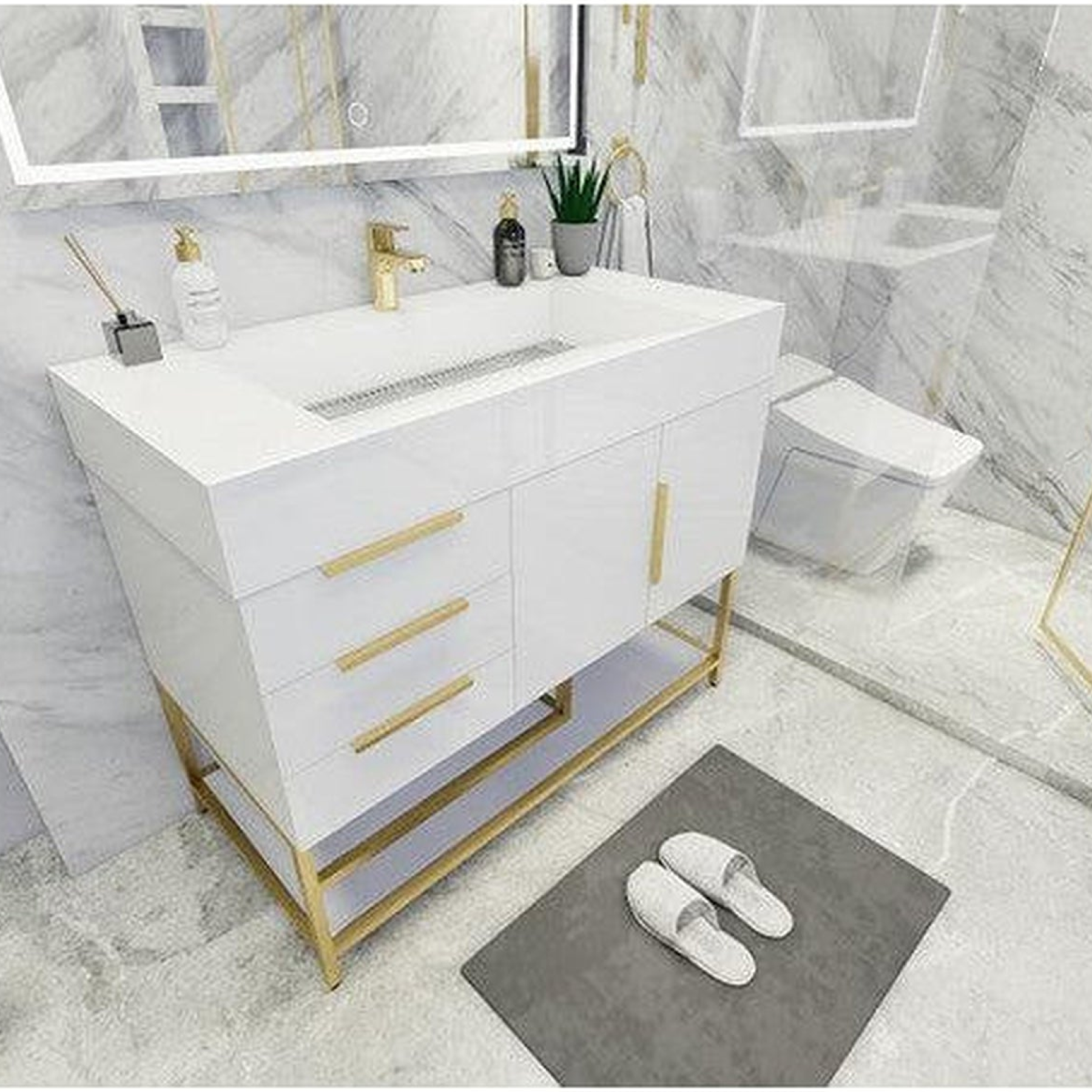 Elara 42" High Gloss White Freestanding Vanity With Left Side Drawers and Single Reinforced White Acrylic Sink