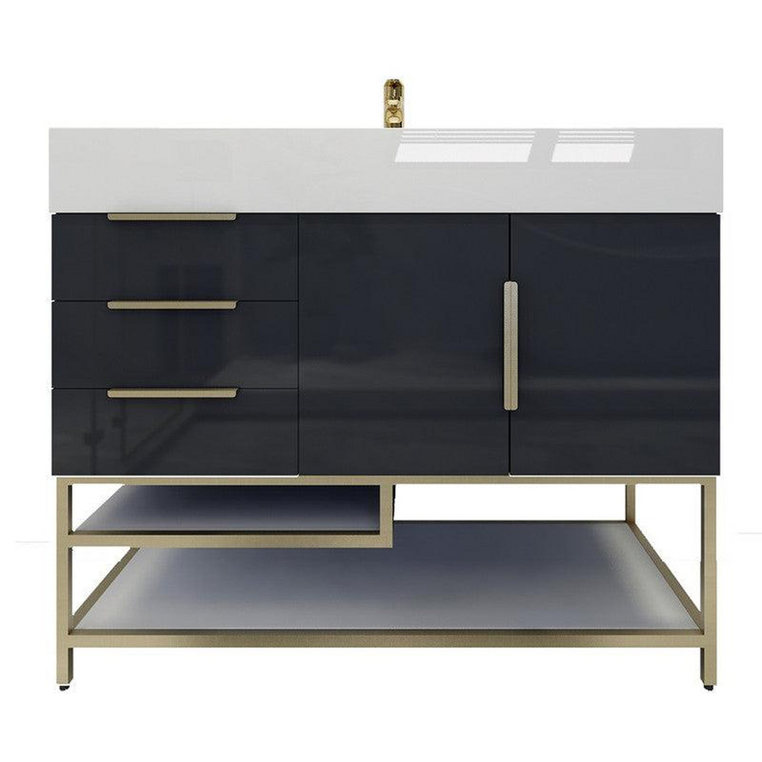 Elara 42" High Gloss Gray Freestanding Vanity With Left Side Drawers and Single Reinforced White Acrylic Sink