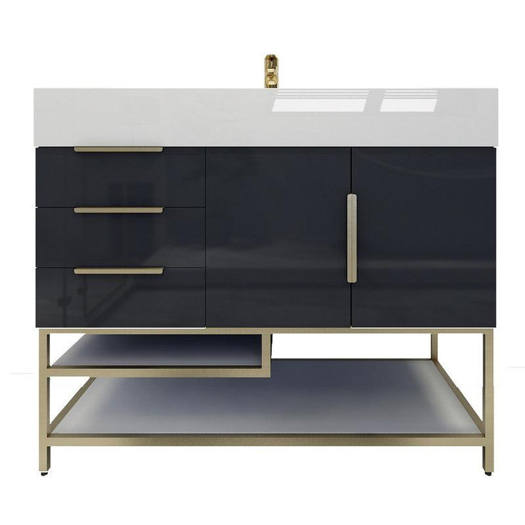 Elara 42" High Gloss Gray Freestanding Vanity With Left Side Drawers and Single Reinforced White Acrylic Sink