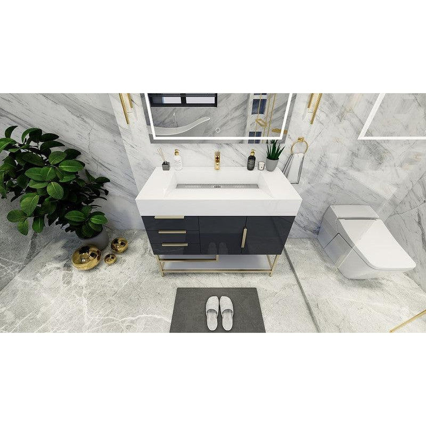 Elara 42" High Gloss Gray Freestanding Vanity With Left Side Drawers and Single Reinforced White Acrylic Sink