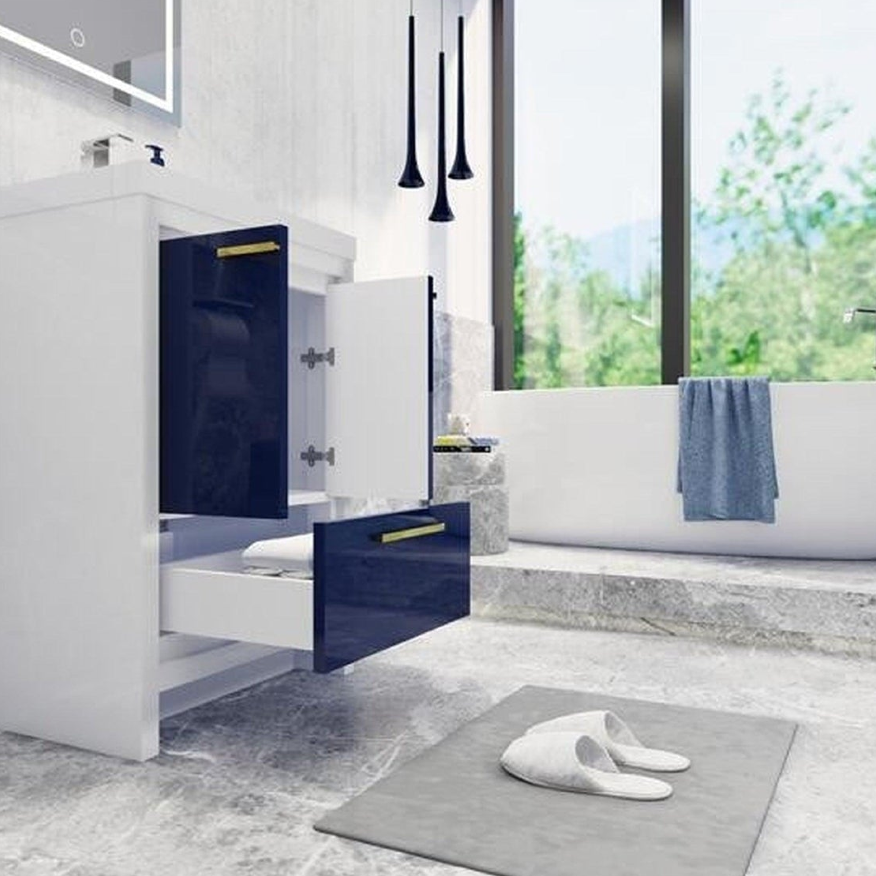 Amara 24" High Gloss Night Blue Freestanding Vanity With Single Reinforced White Acrylic Sink