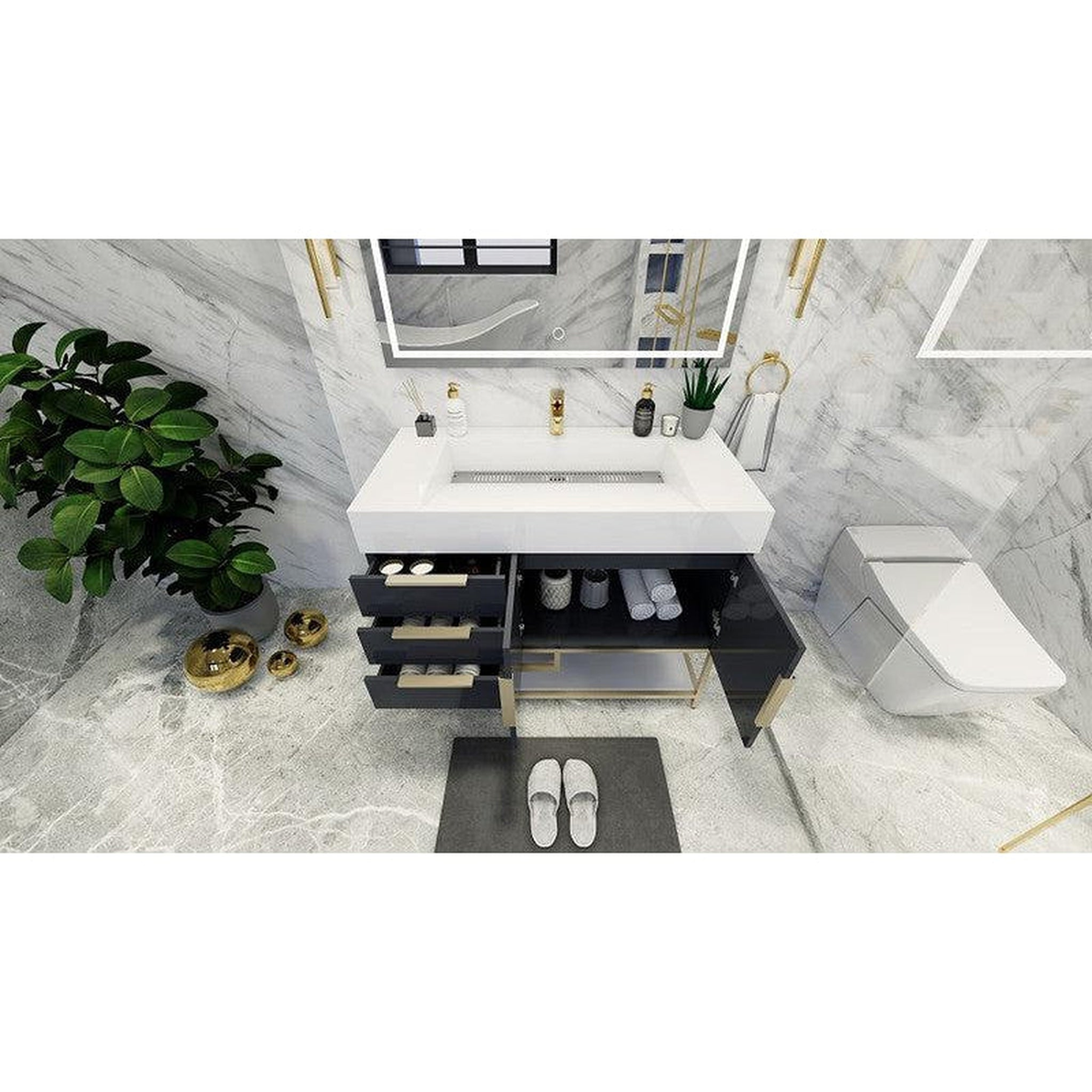 Elara 42" High Gloss Gray Freestanding Vanity With Left Side Drawers and Single Reinforced White Acrylic Sink