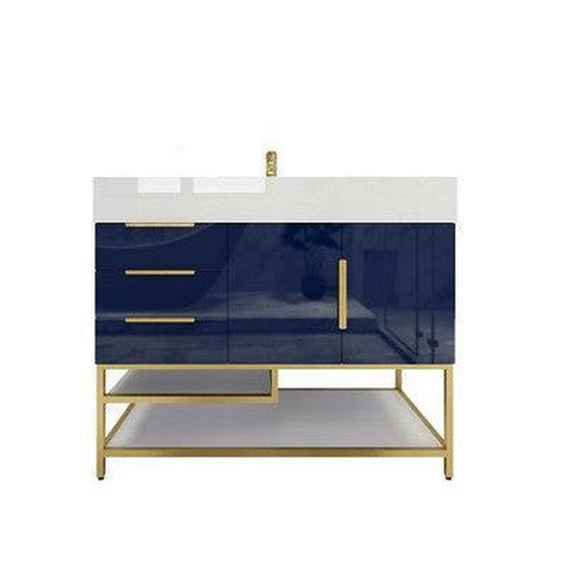 Elara 42" High Gloss Night Blue Freestanding Vanity With Left Side Drawers and Single Reinforced White Acrylic Sink