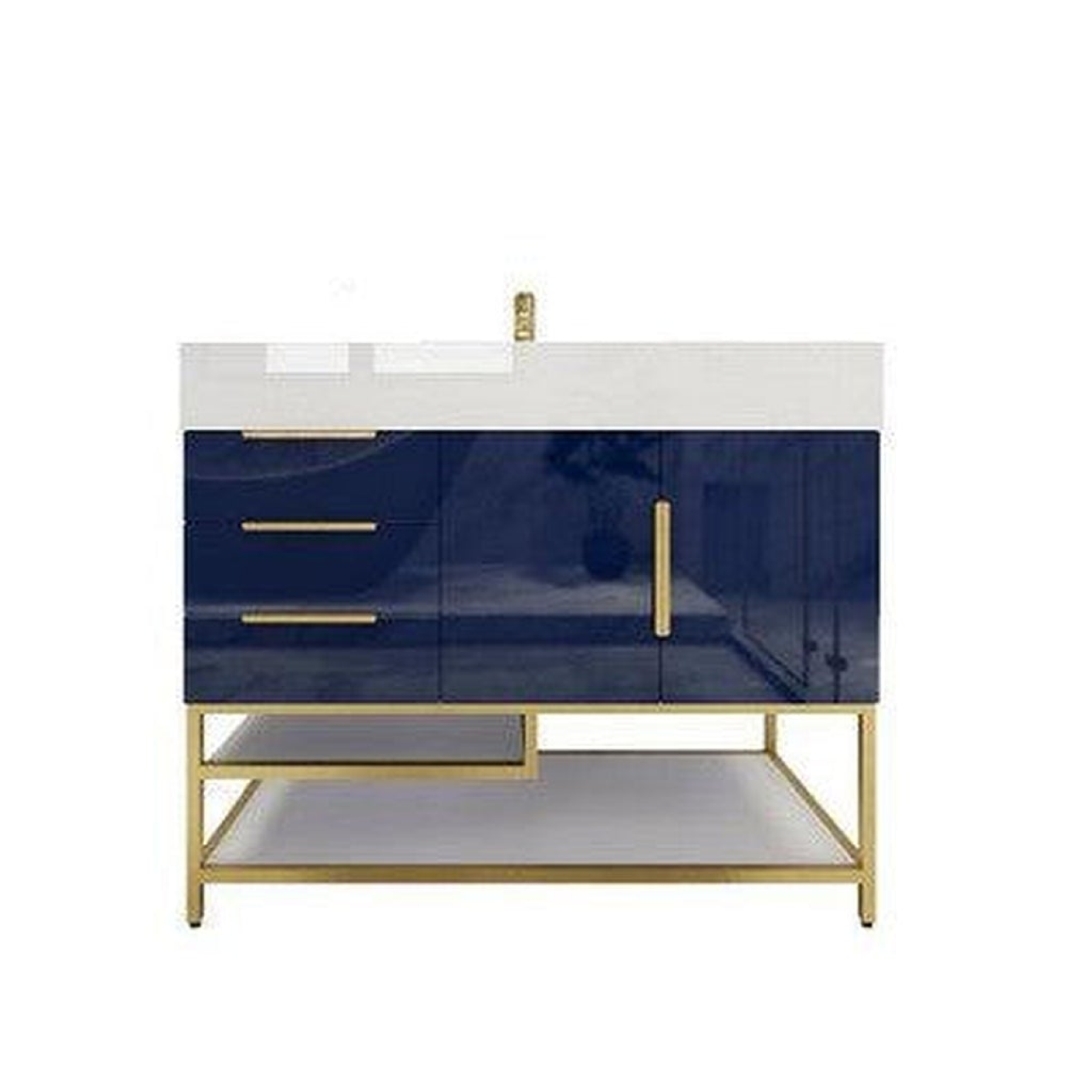 Elara 42" High Gloss Night Blue Freestanding Vanity With Left Side Drawers and Single Reinforced White Acrylic Sink