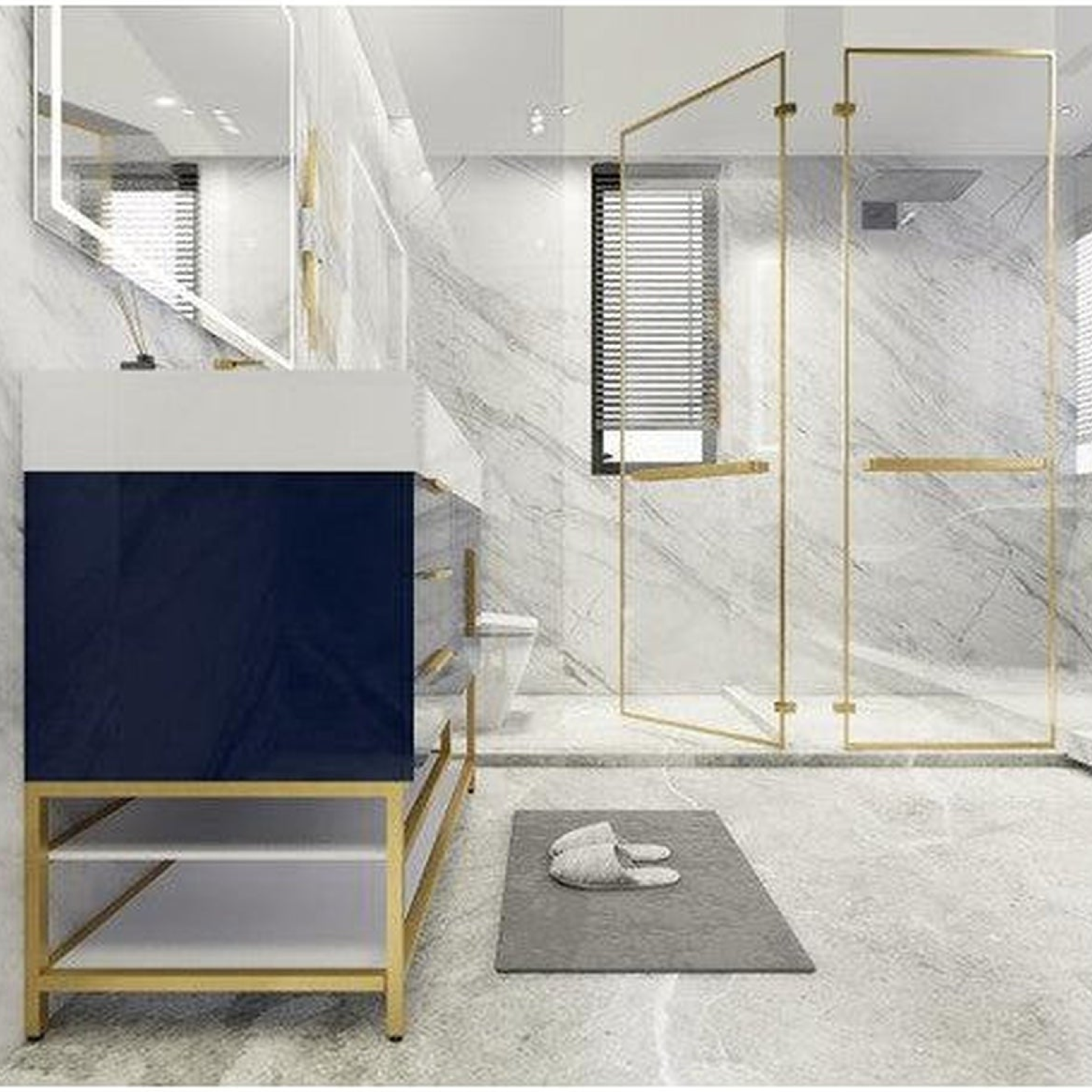 Elara 42" High Gloss Night Blue Freestanding Vanity With Left Side Drawers and Single Reinforced White Acrylic Sink