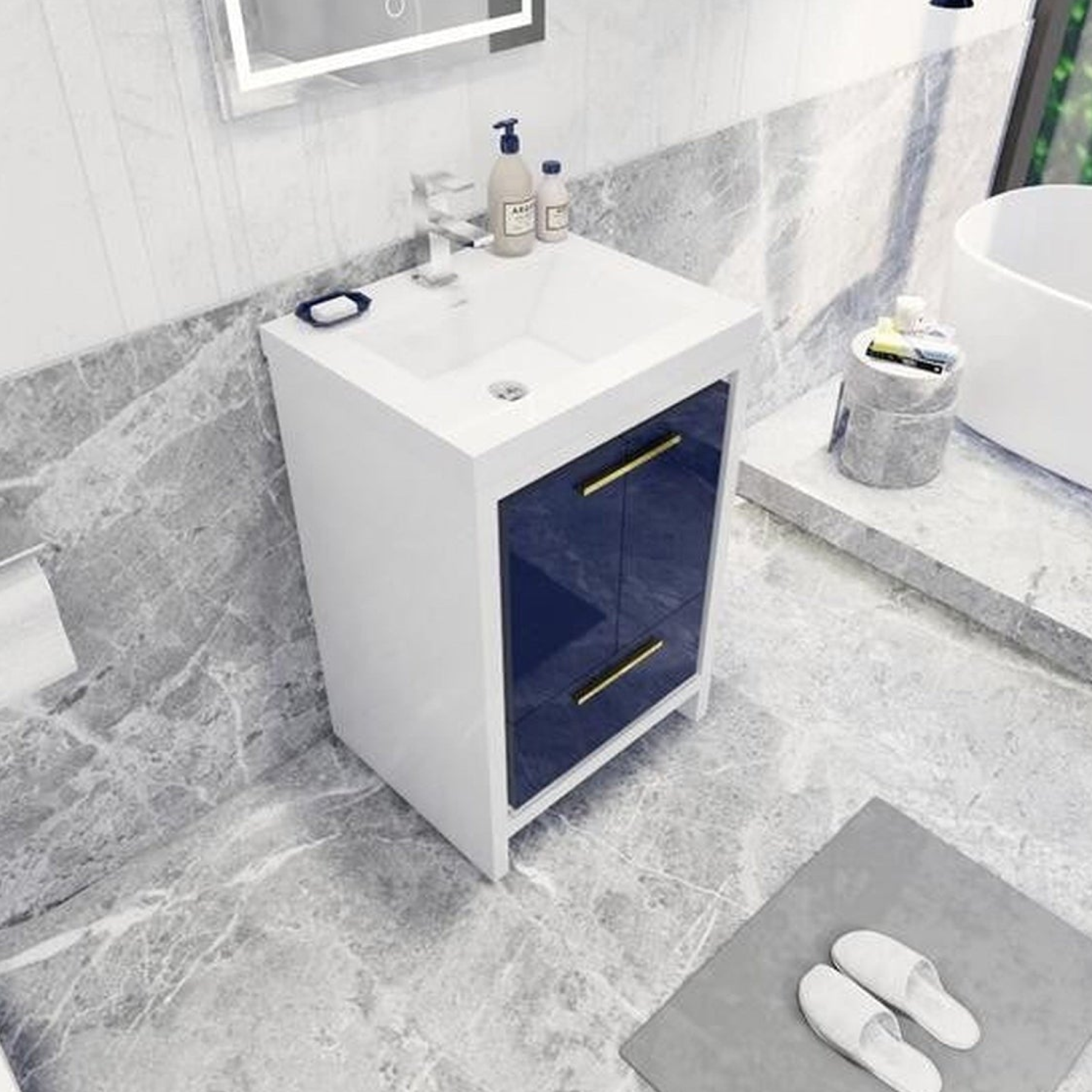 Amara 24" High Gloss Night Blue Freestanding Vanity With Single Reinforced White Acrylic Sink