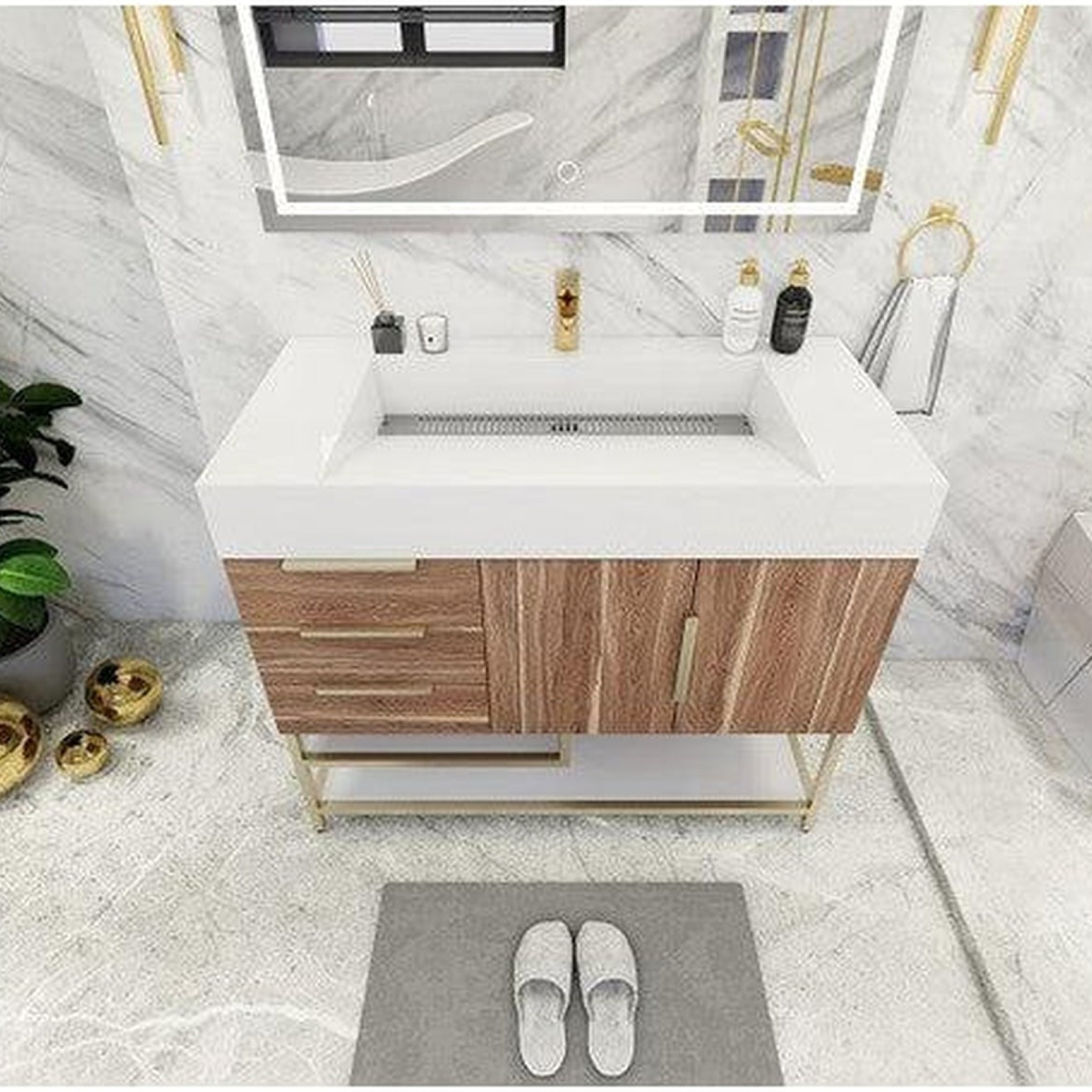 Elara 42" White Oak Freestanding Vanity With Left Side Drawers and Single Reinforced White Acrylic Sink