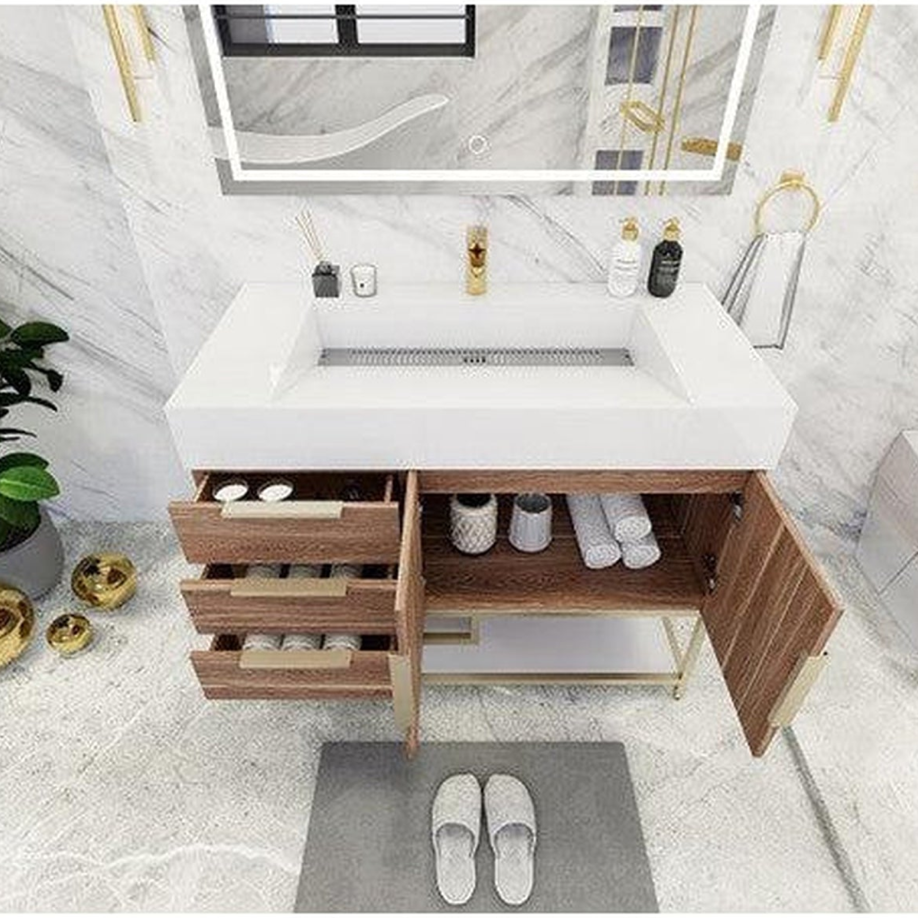 Elara 42" White Oak Freestanding Vanity With Left Side Drawers and Single Reinforced White Acrylic Sink