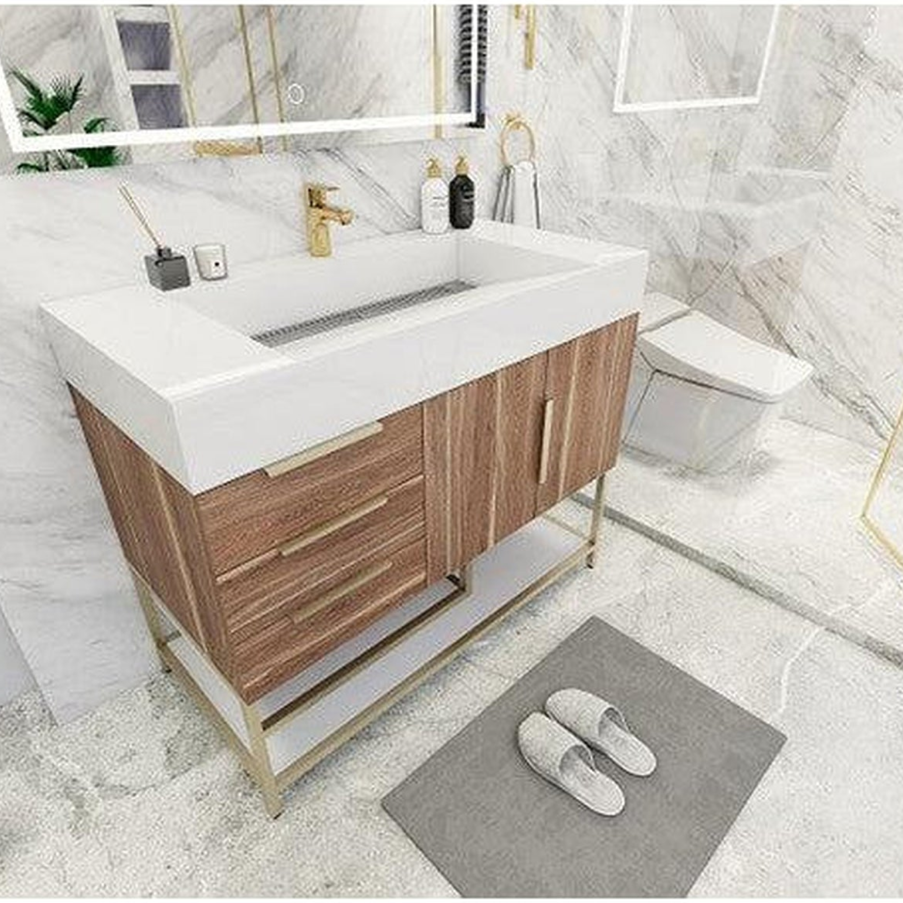 Elara 42" White Oak Freestanding Vanity With Left Side Drawers and Single Reinforced White Acrylic Sink