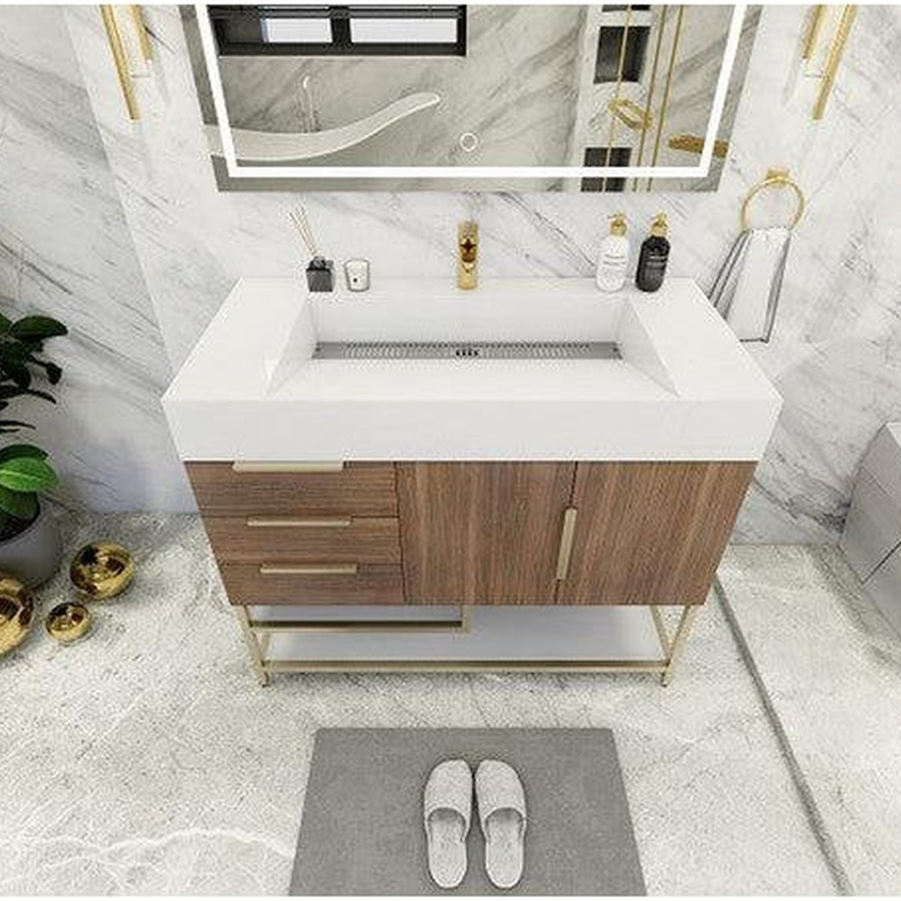 Elara 42" Rosewood Freestanding Vanity With Left Side Drawers and Single Reinforced White Acrylic Sink