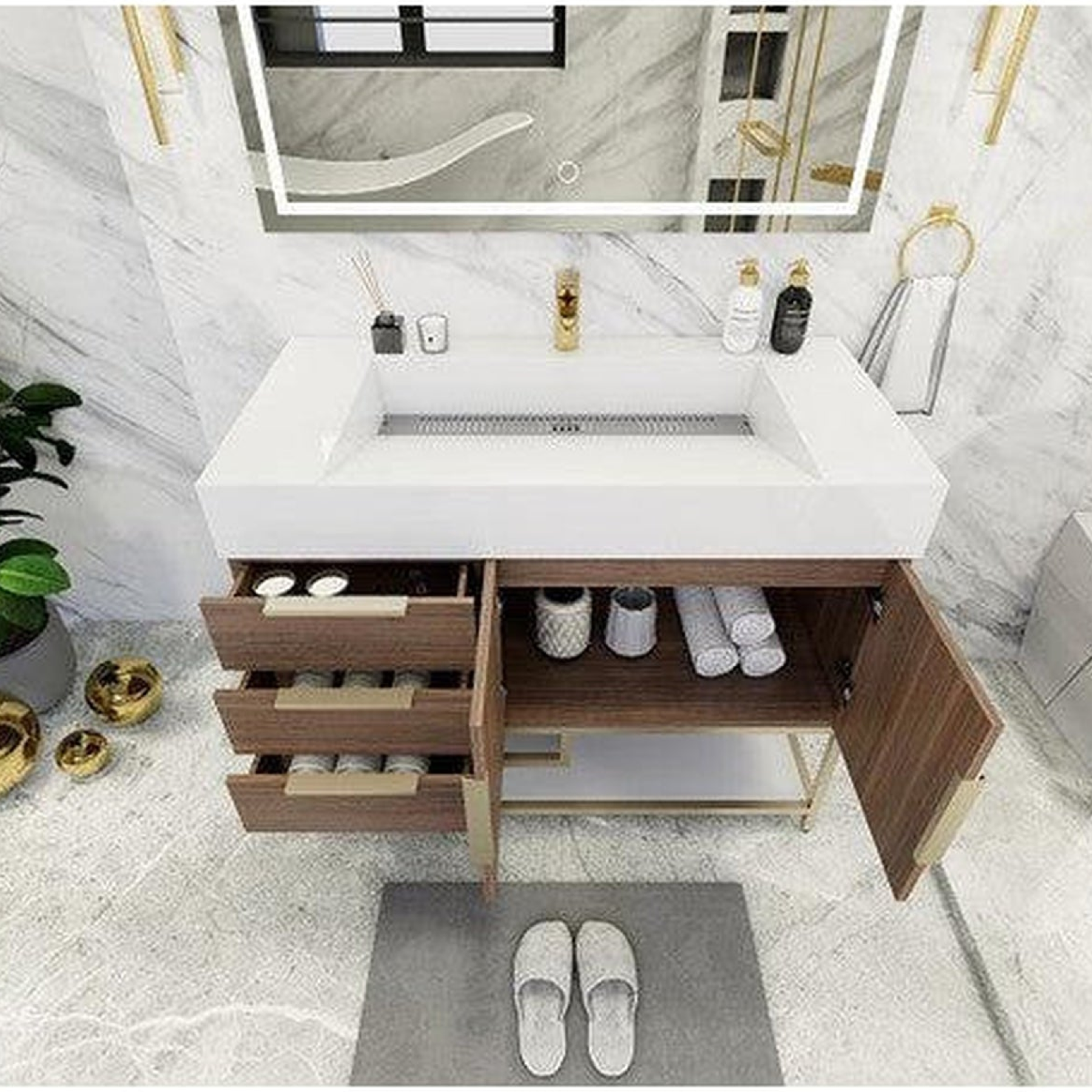 Elara 42" Rosewood Freestanding Vanity With Left Side Drawers and Single Reinforced White Acrylic Sink