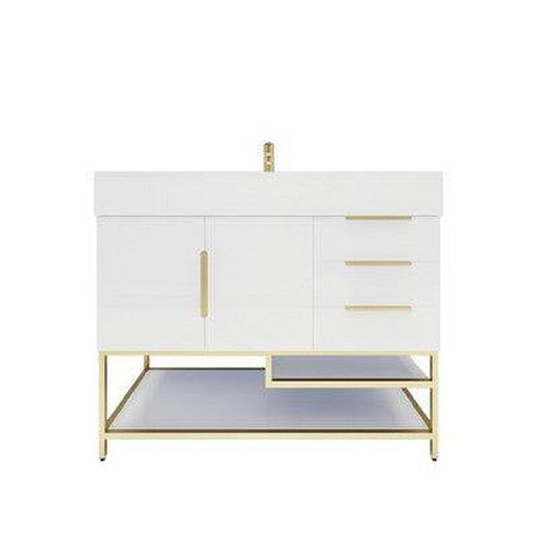 Elara 42" High Gloss White Freestanding Vanity With Right Side Drawers and Single Reinforced White Acrylic Sink