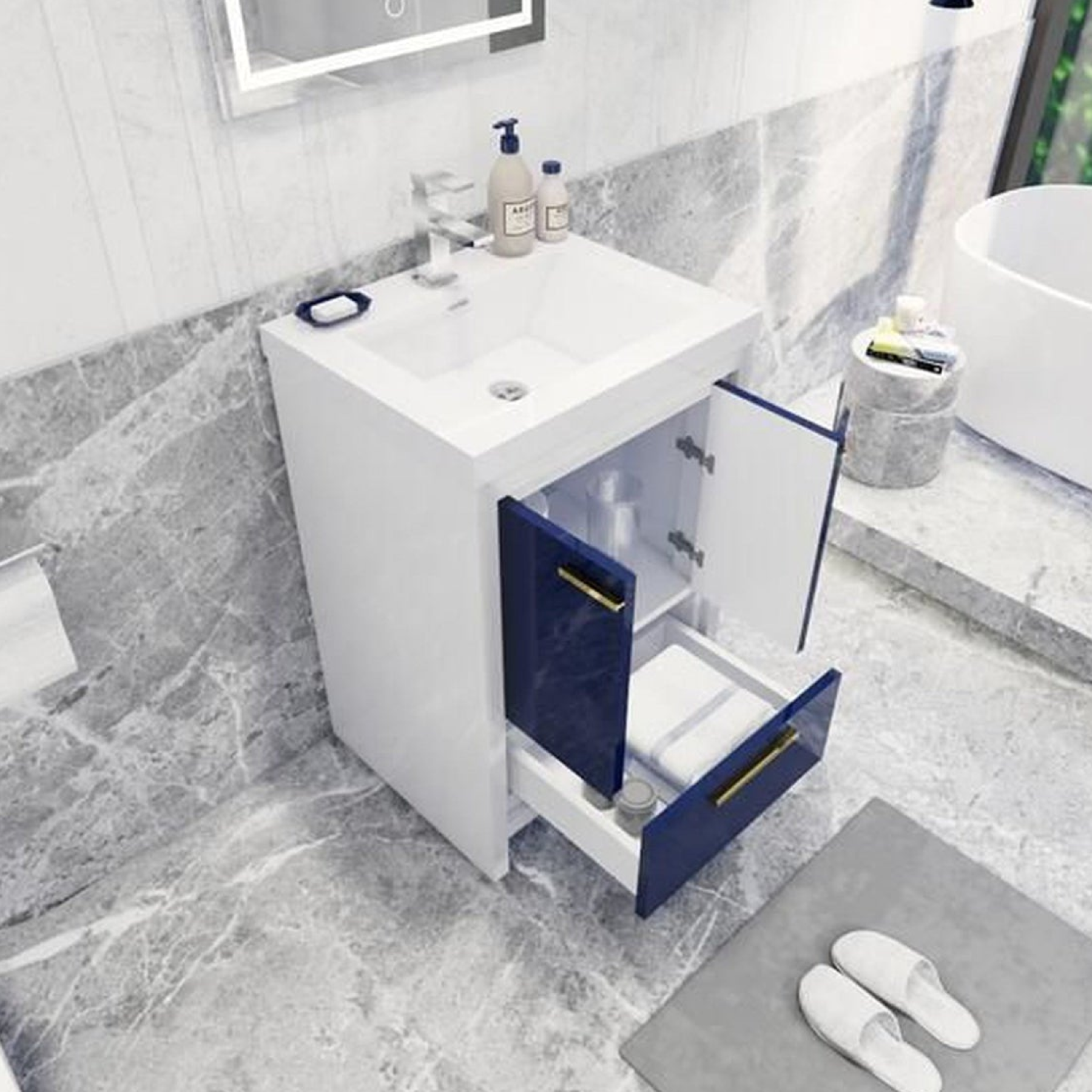 Amara 24" High Gloss Night Blue Freestanding Vanity With Single Reinforced White Acrylic Sink