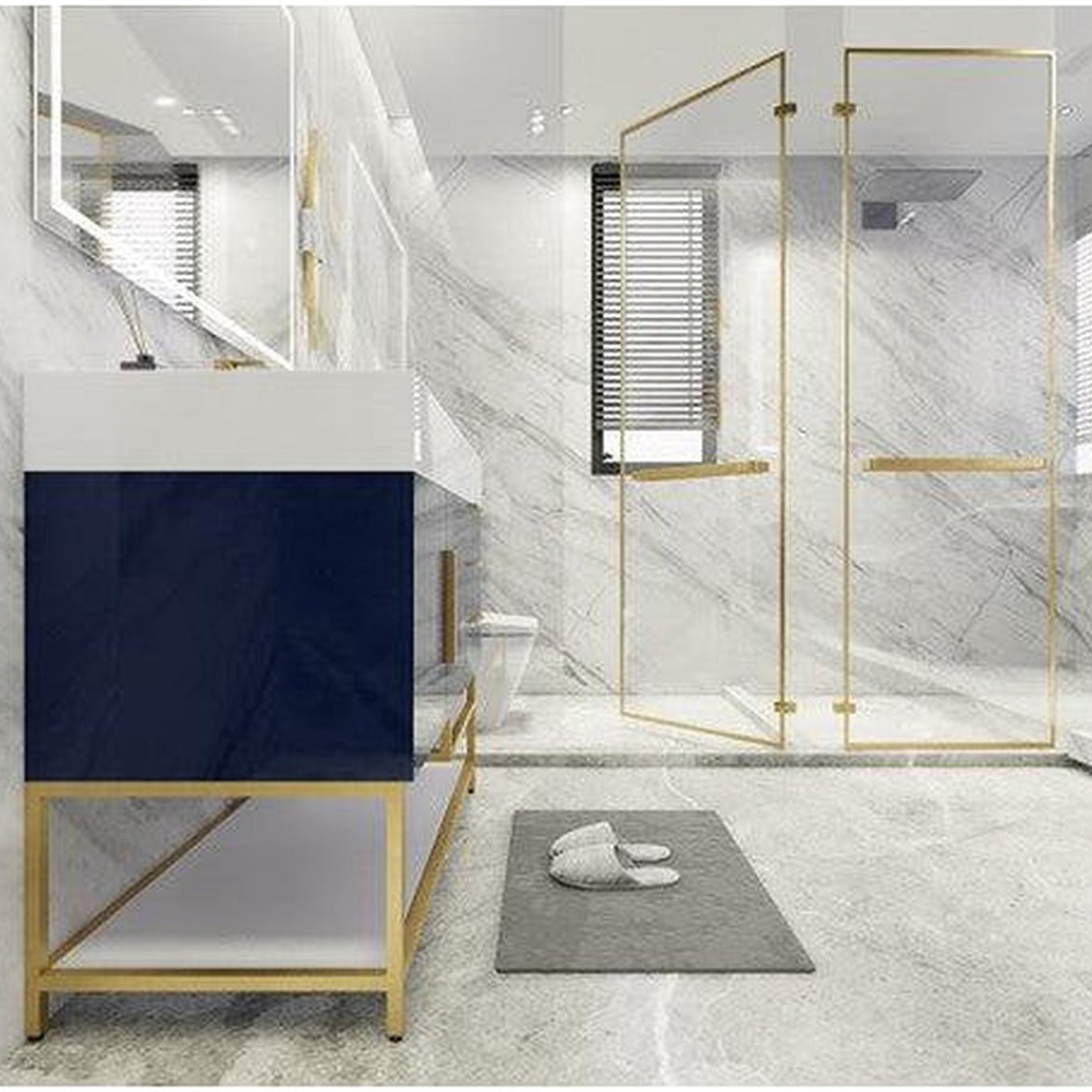 Elara 42" High Gloss Night Blue Freestanding Vanity With Right Side Drawers and Single Reinforced White Acrylic Sink