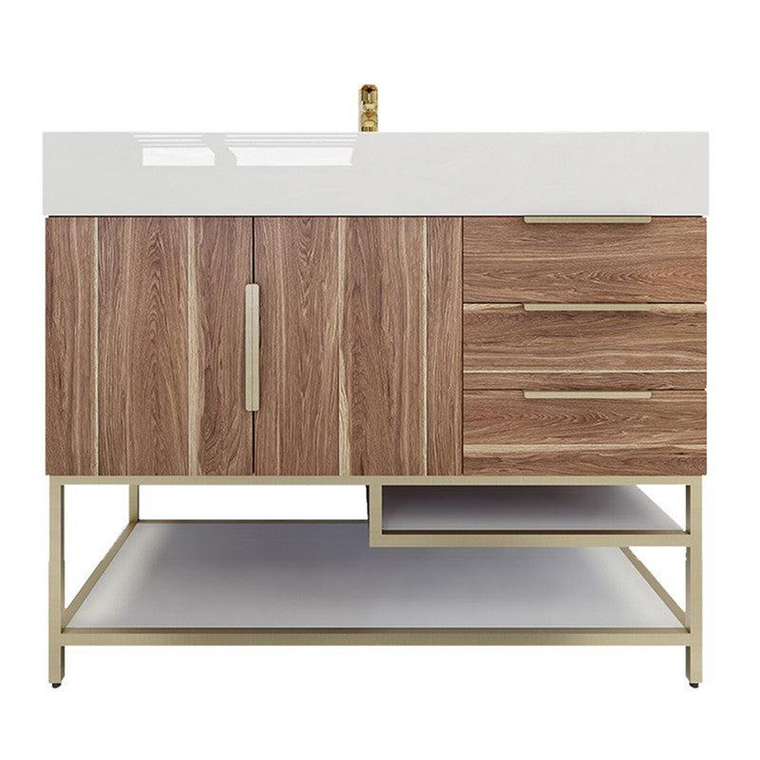 Elara 42" White Oak Freestanding Vanity With Right Side Drawers and Single Reinforced White Acrylic Sink