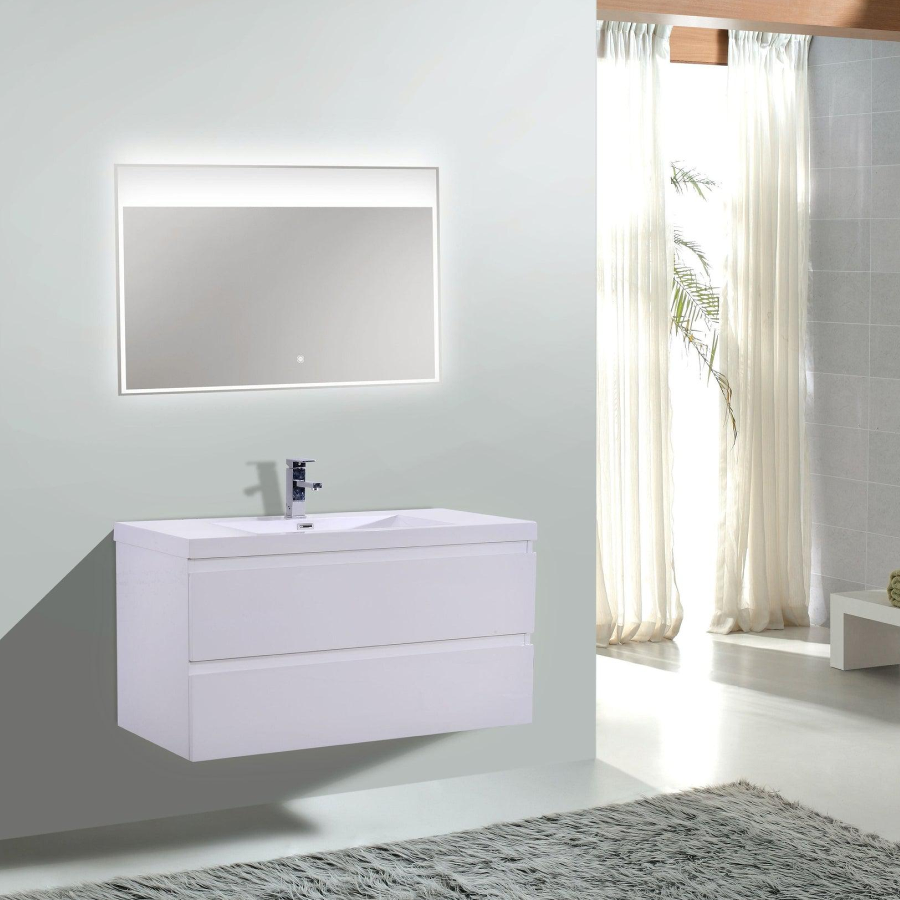 Boho Elegance 42" High Gloss White Wall-Mounted Vanity With Single Reinforced White Acrylic Sink