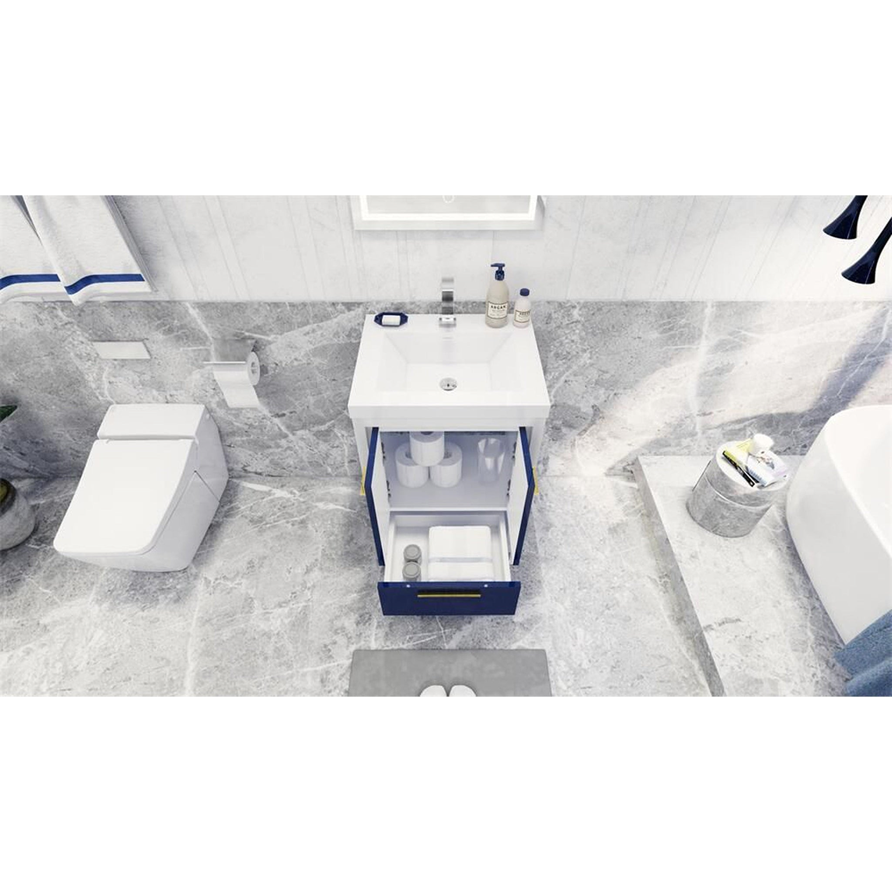 Amara 24" High Gloss Night Blue Freestanding Vanity With Single Reinforced White Acrylic Sink