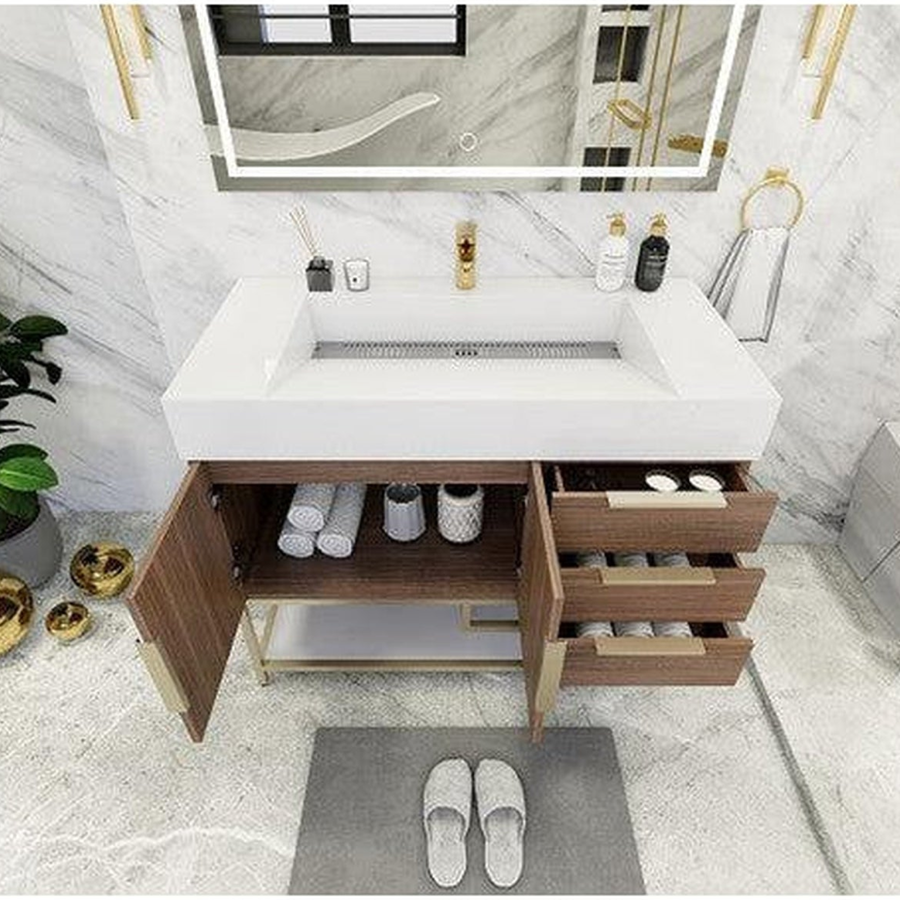 Elara 42" Rosewood Freestanding Vanity With Right Side Drawers and Single Reinforced White Acrylic Sink