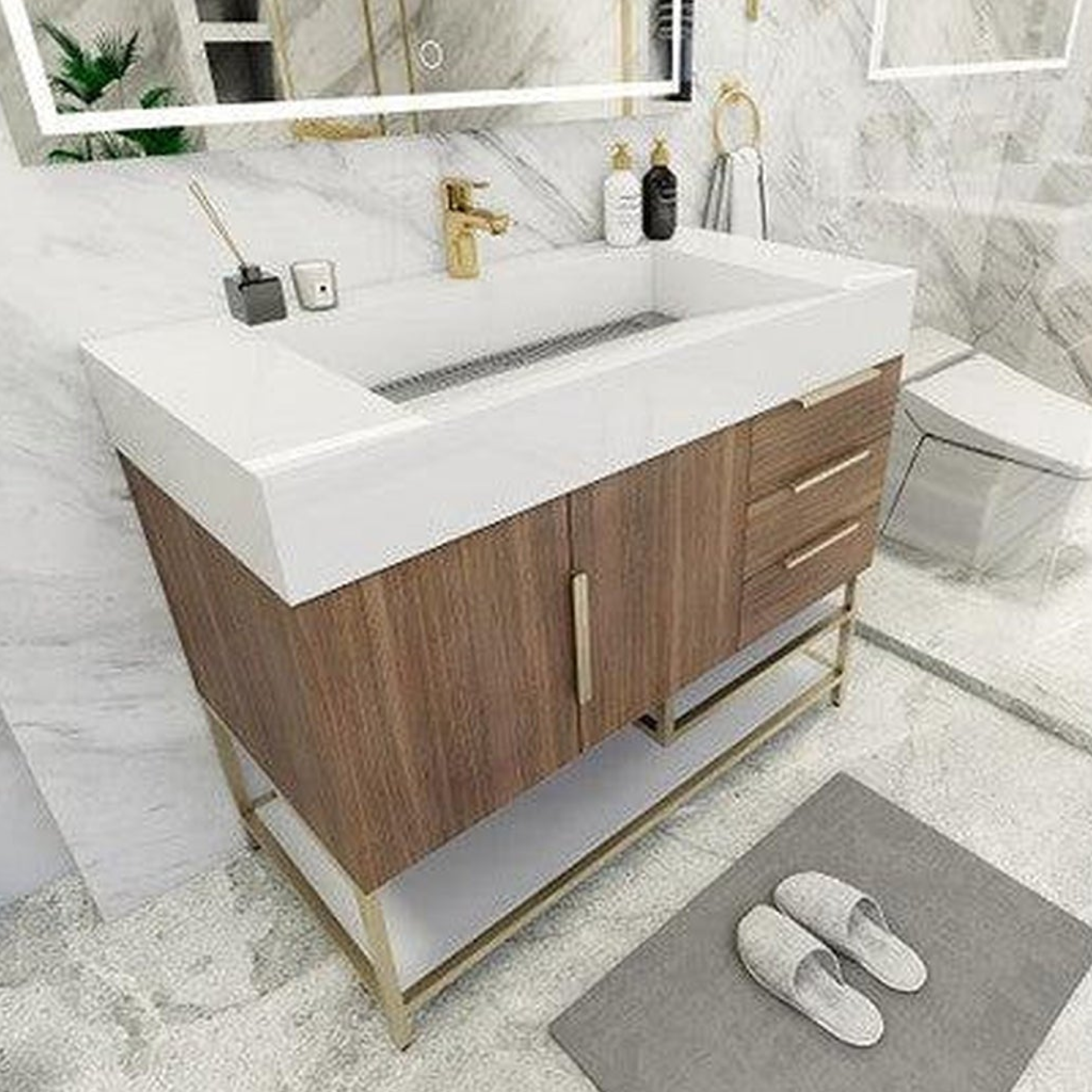 Elara 42" Rosewood Freestanding Vanity With Right Side Drawers and Single Reinforced White Acrylic Sink