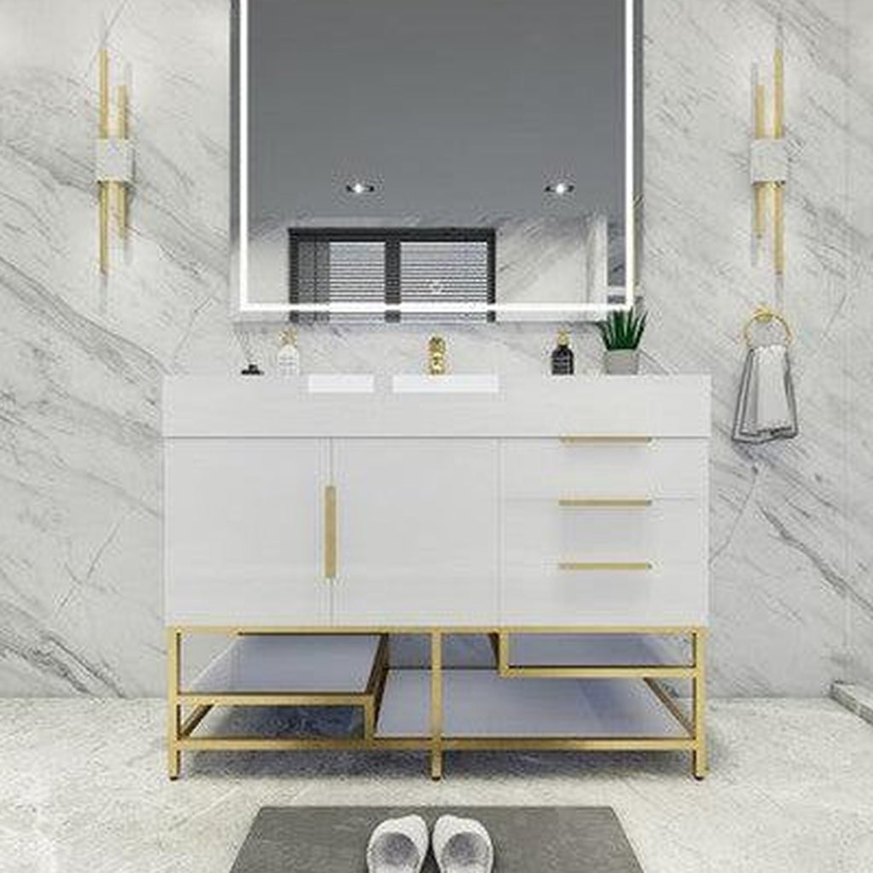 Elara 48" High Gloss White Freestanding Vanity With Single Reinforced White Acrylic Sink