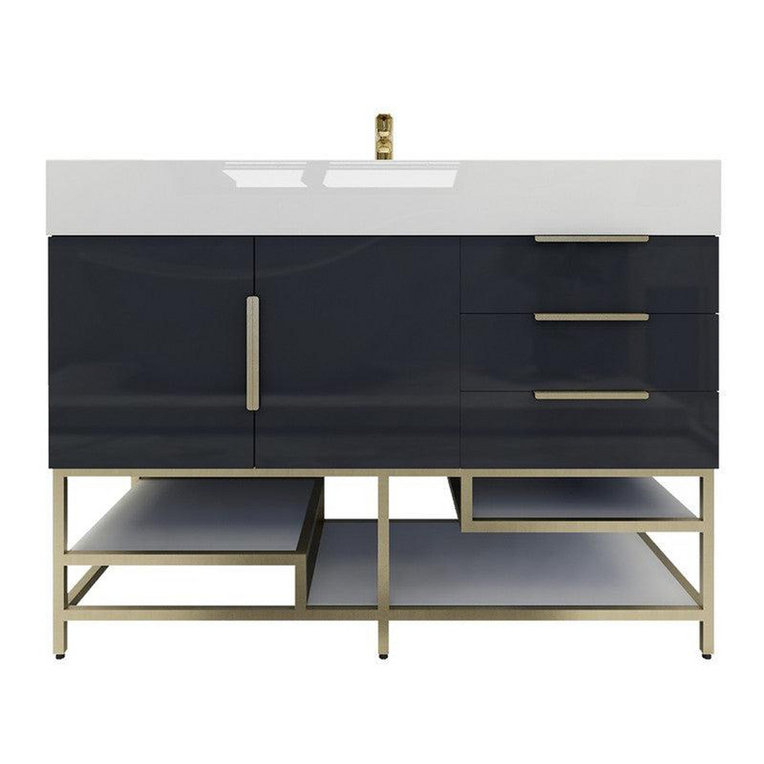 Elara 48" High Gloss Gray Freestanding Vanity With Single Reinforced White Acrylic Sink