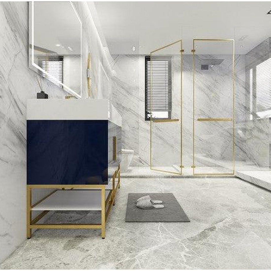 Elara 48" High Gloss Night Blue Freestanding Vanity With Single Reinforced White Acrylic Sink